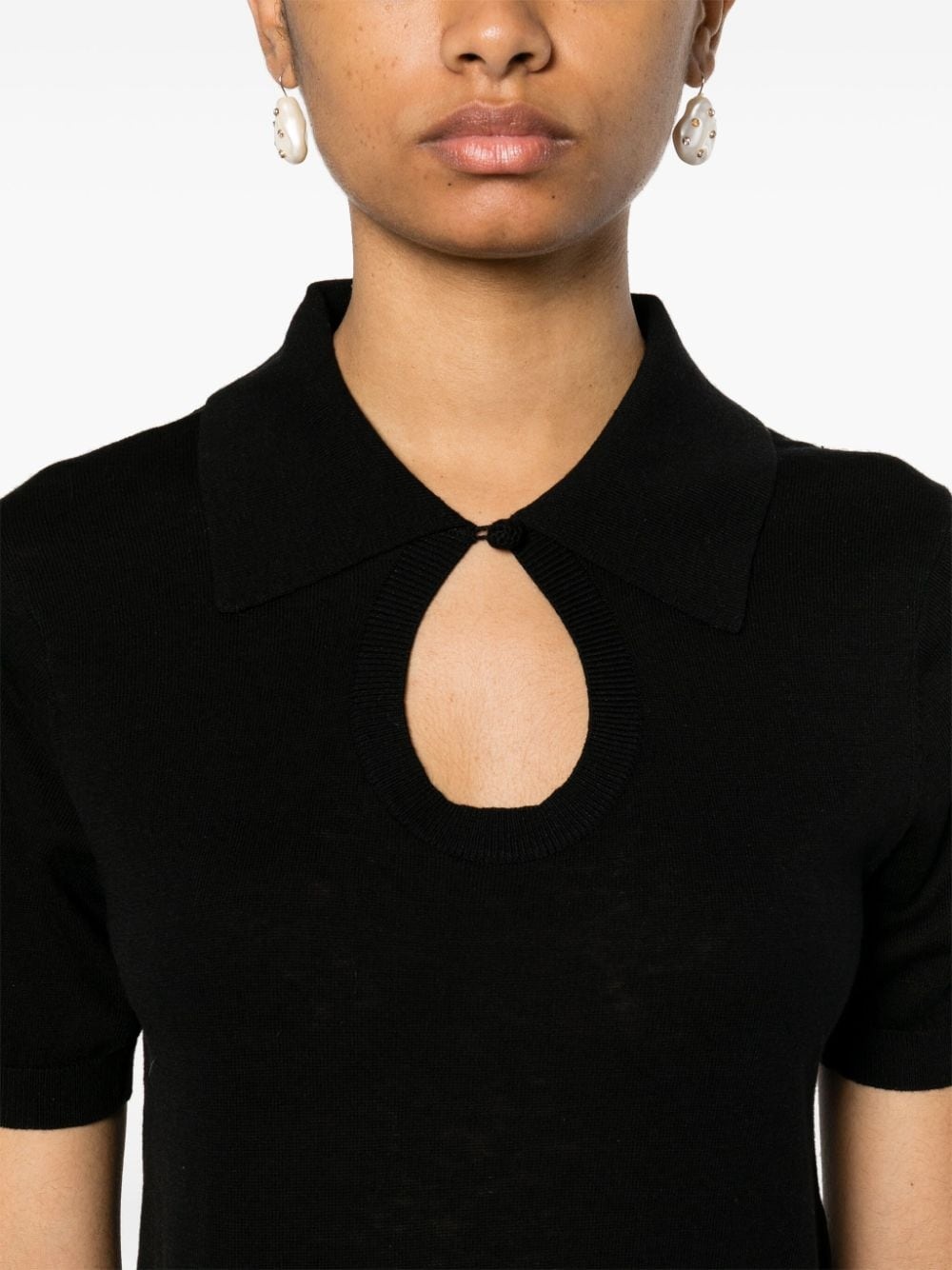 keyhole-neck ribbed polo top - 5