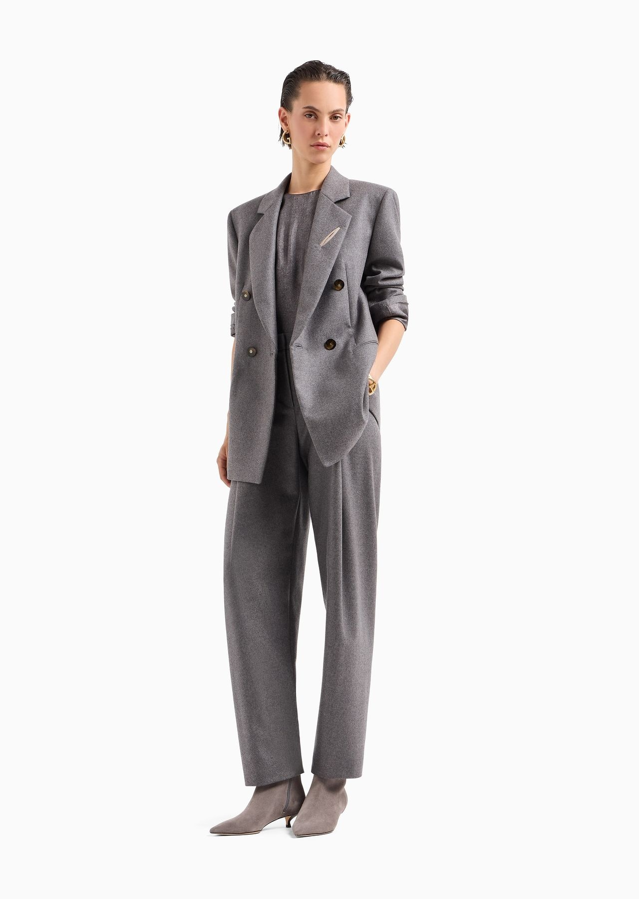 Straight, single-darted cashmere flannel trousers - 4