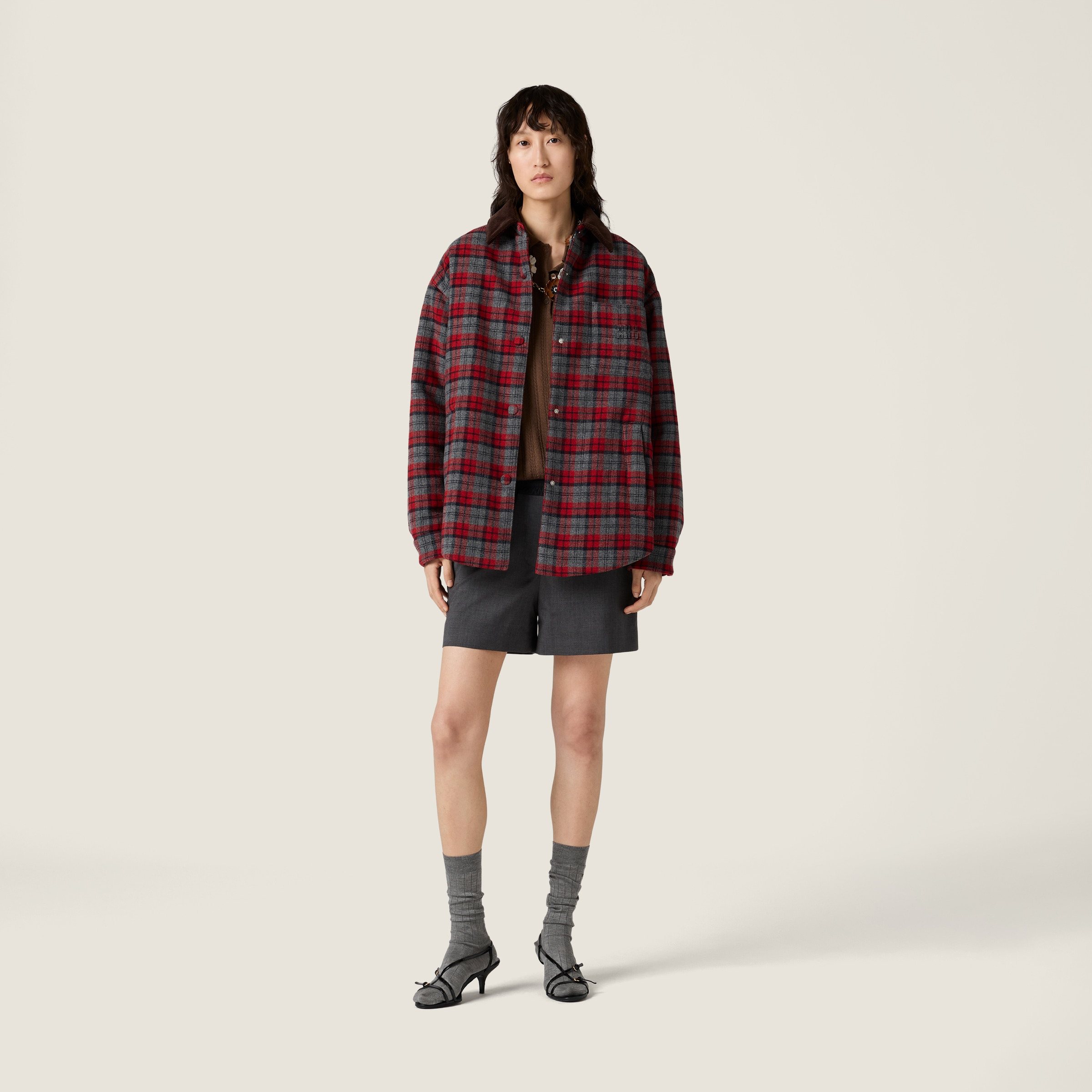Medium-weight plaid check down jacket - 2