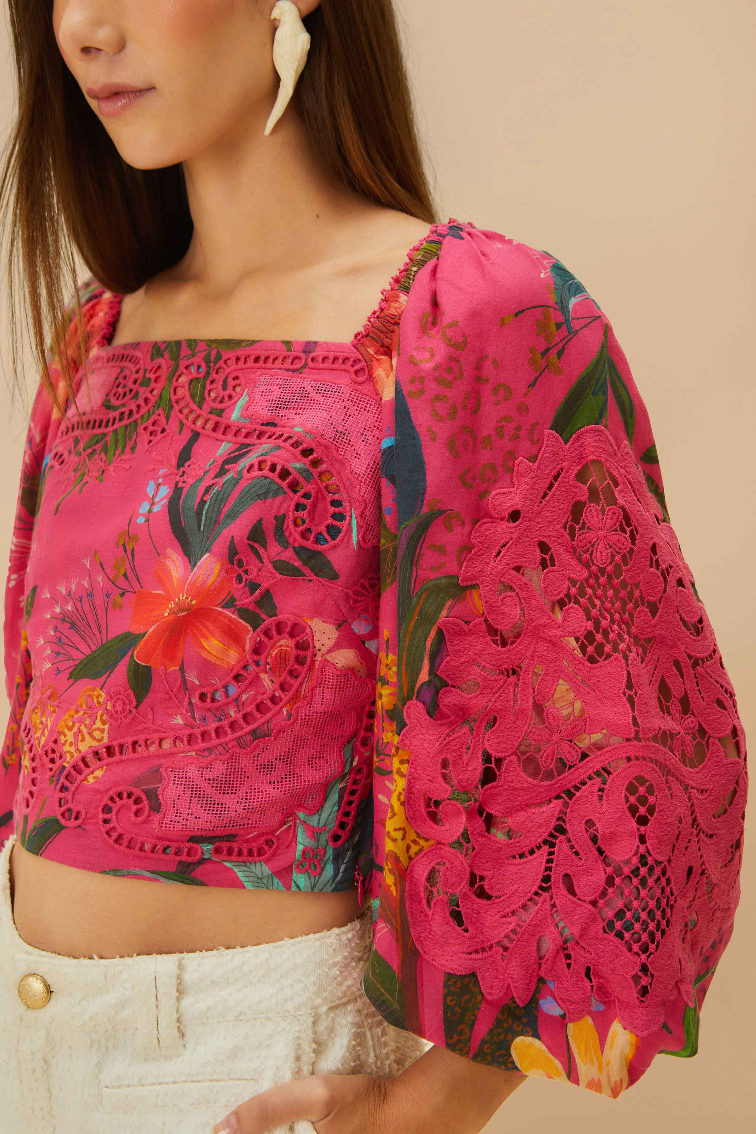 Pink Leopard Flowers Lace Blouse - 2