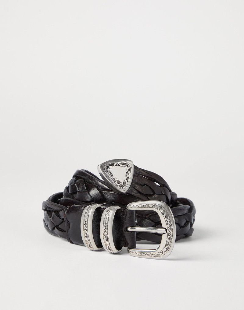 Brunello Cucinelli Braided calfskin belt with detailed buckle and tip outlook