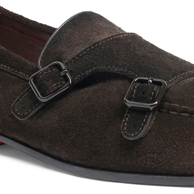 Men's dark brown suede double-buckle loafer 6