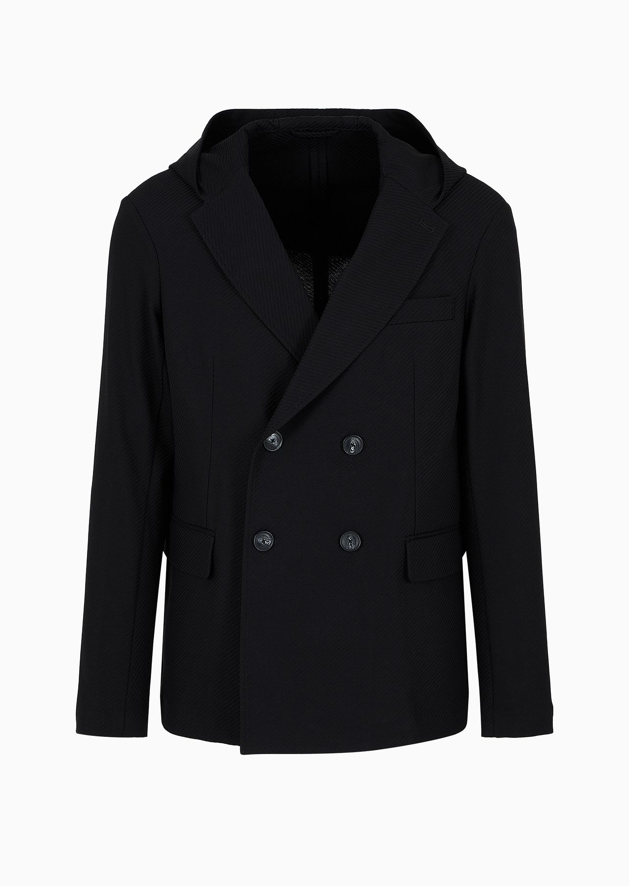 Double-breasted jacket with hood in jacquard jersey - 1