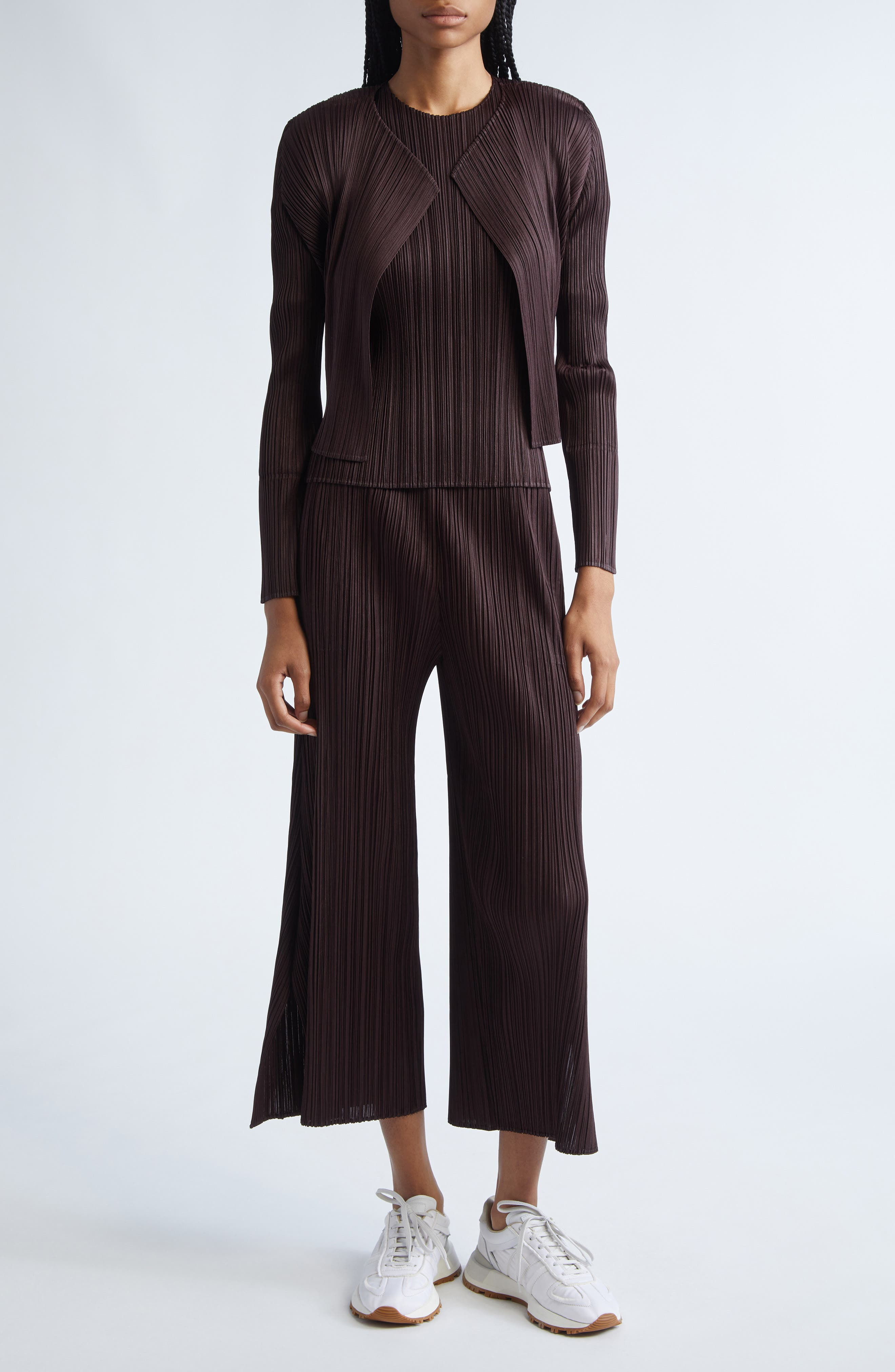 Pleats Please Issey Miyake Monthly Colors July Pleated Open Front Cardigan in Dark Brown at Nordstro - 2