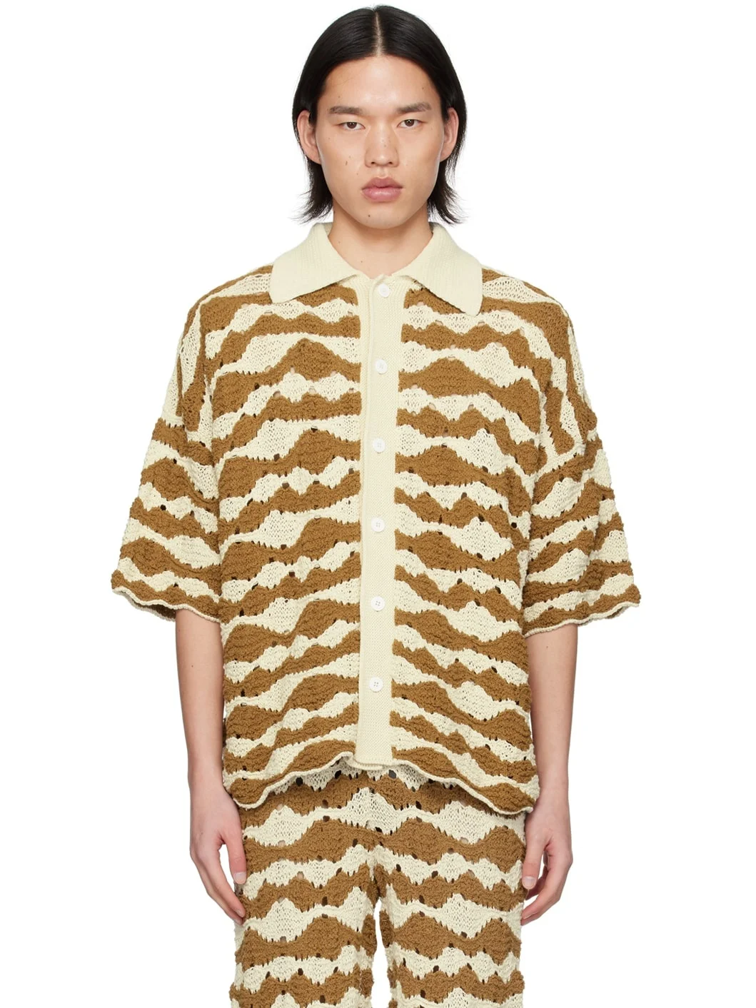 Brown & Beige Punzonato Shirt - 1