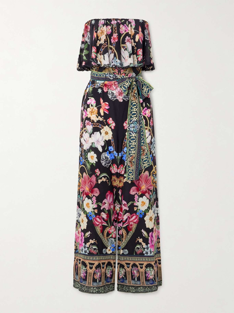 Strapless embellished printed silk crepe de chine jumpsuit 1
