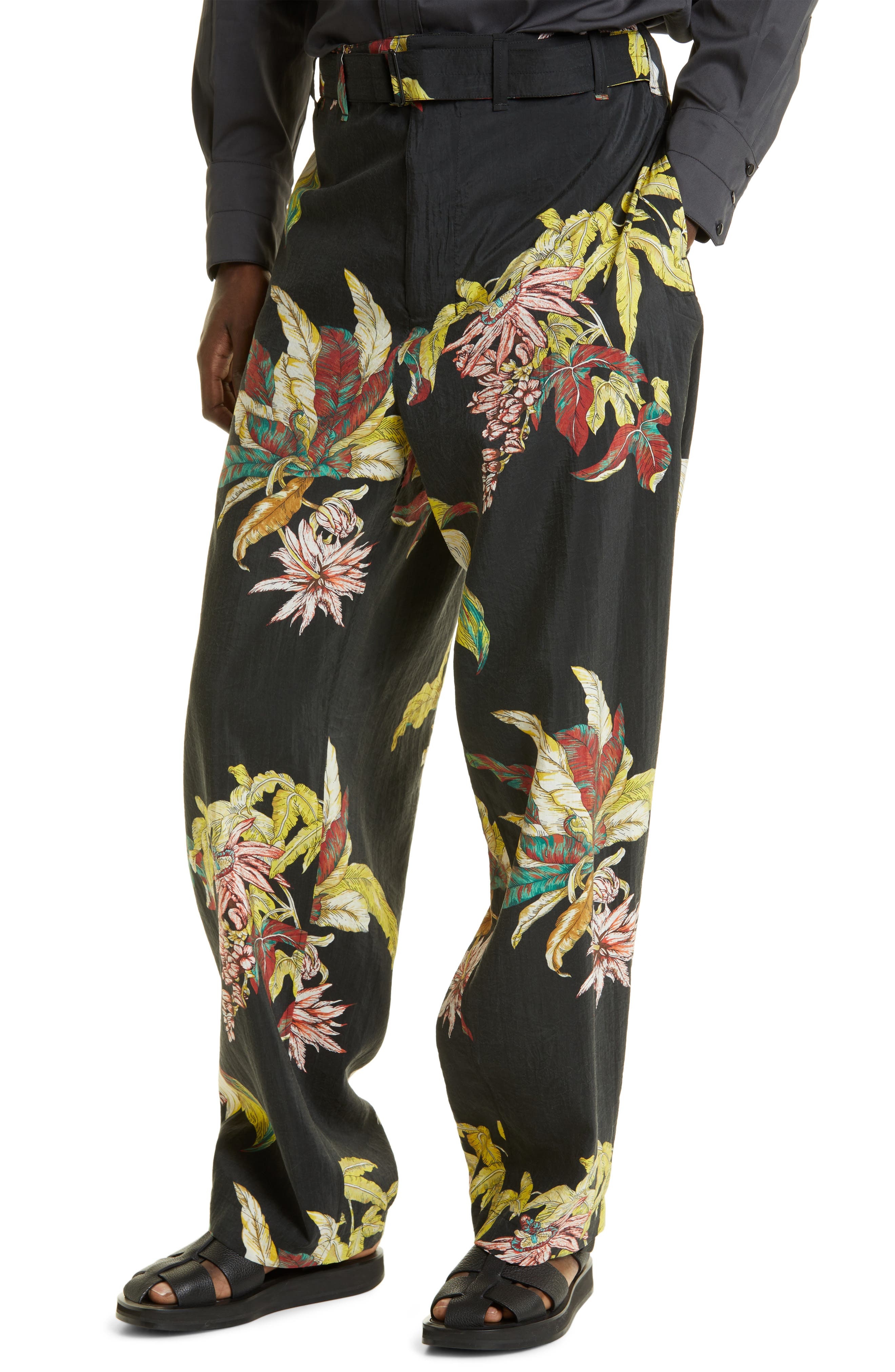 Lemaire Tropical Print Belted Loose Fit Silk Blend Pants in Mu150 Multicolor at Nordstrom, Size 30 U - 5