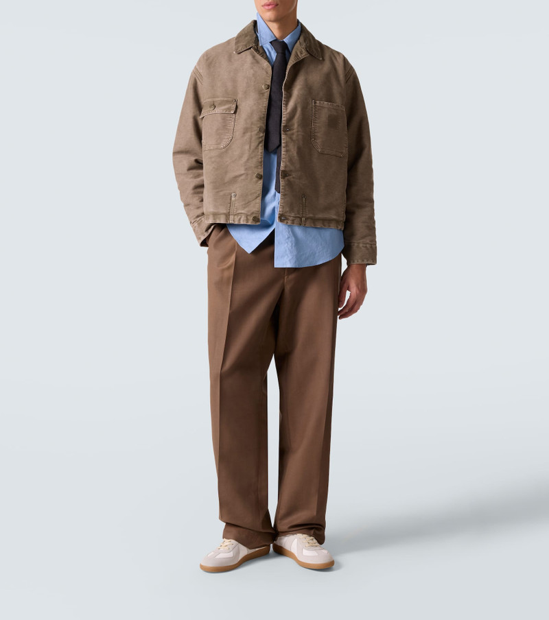 Maison Margiela Corduroy-trimmed distressed denim jacket outlook