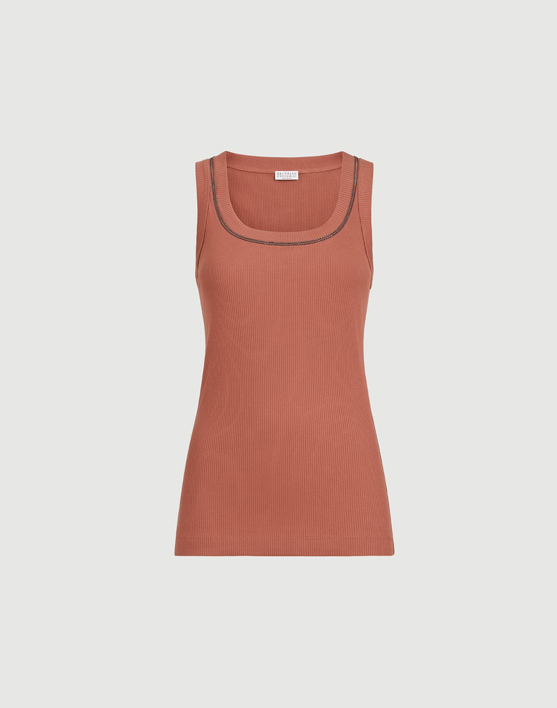 Stretch cotton ribbed jersey top with shiny trim 1
