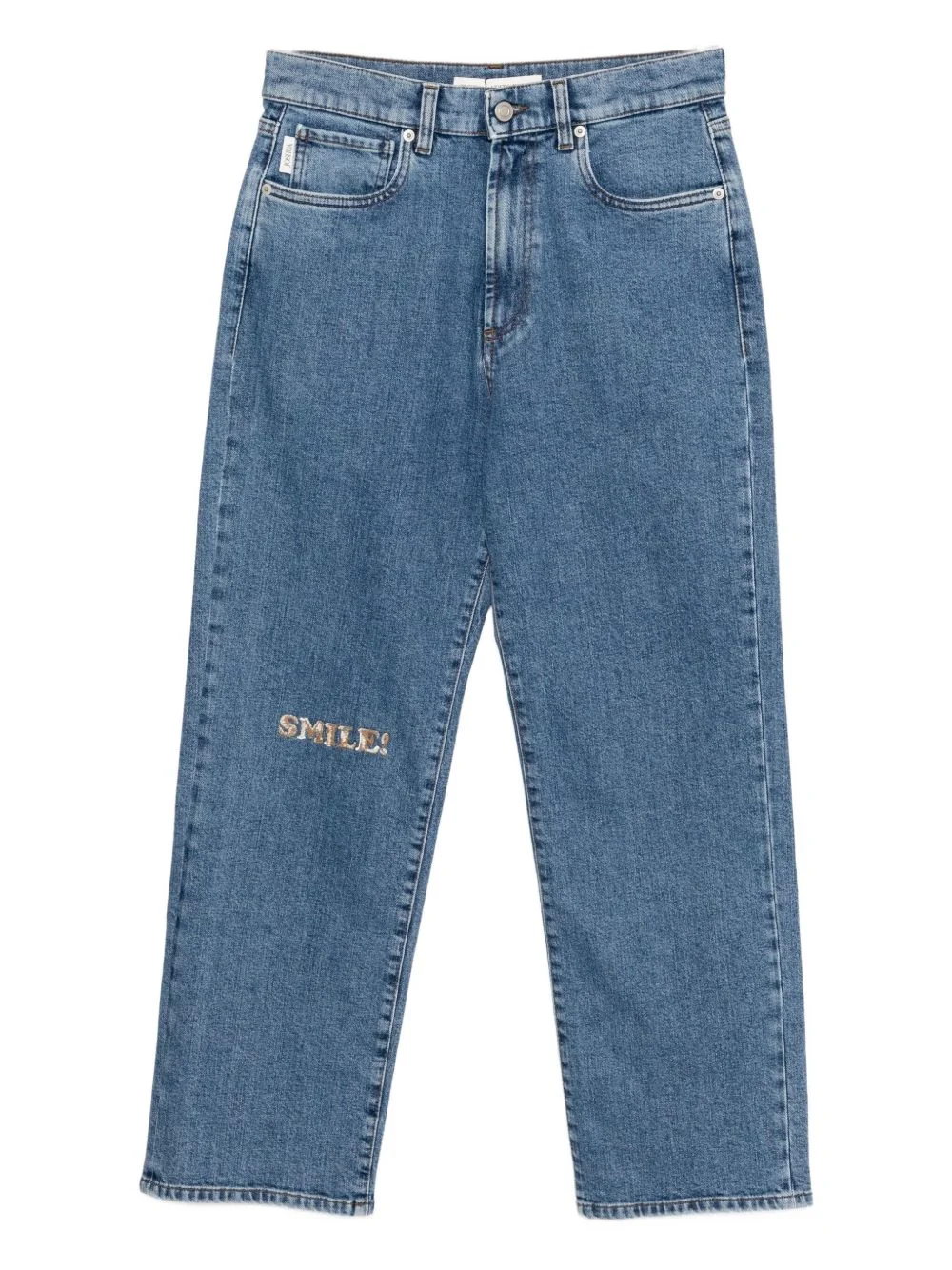 slogan-embroidered jeans - 1
