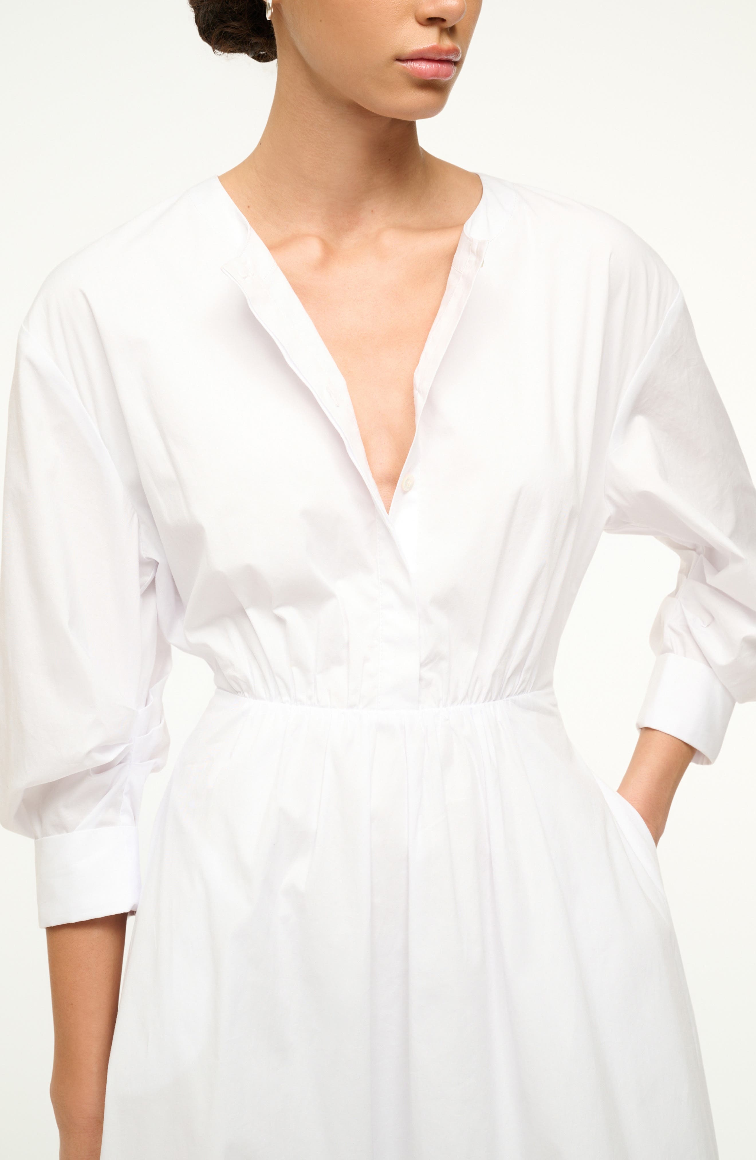 STAUD Cafu Long Sleeve A-Line Dress in White at Nordstrom - 4