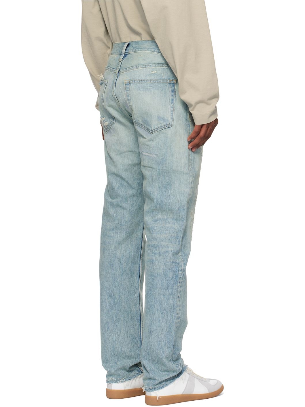 Blue Repaired Classic 5 Pocket Jeans - 3