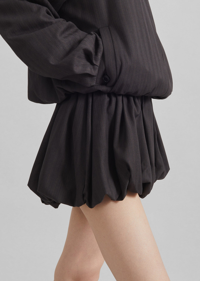 Minori Bubble-Hem Shorts - Charcoal/White Pinstripe 3