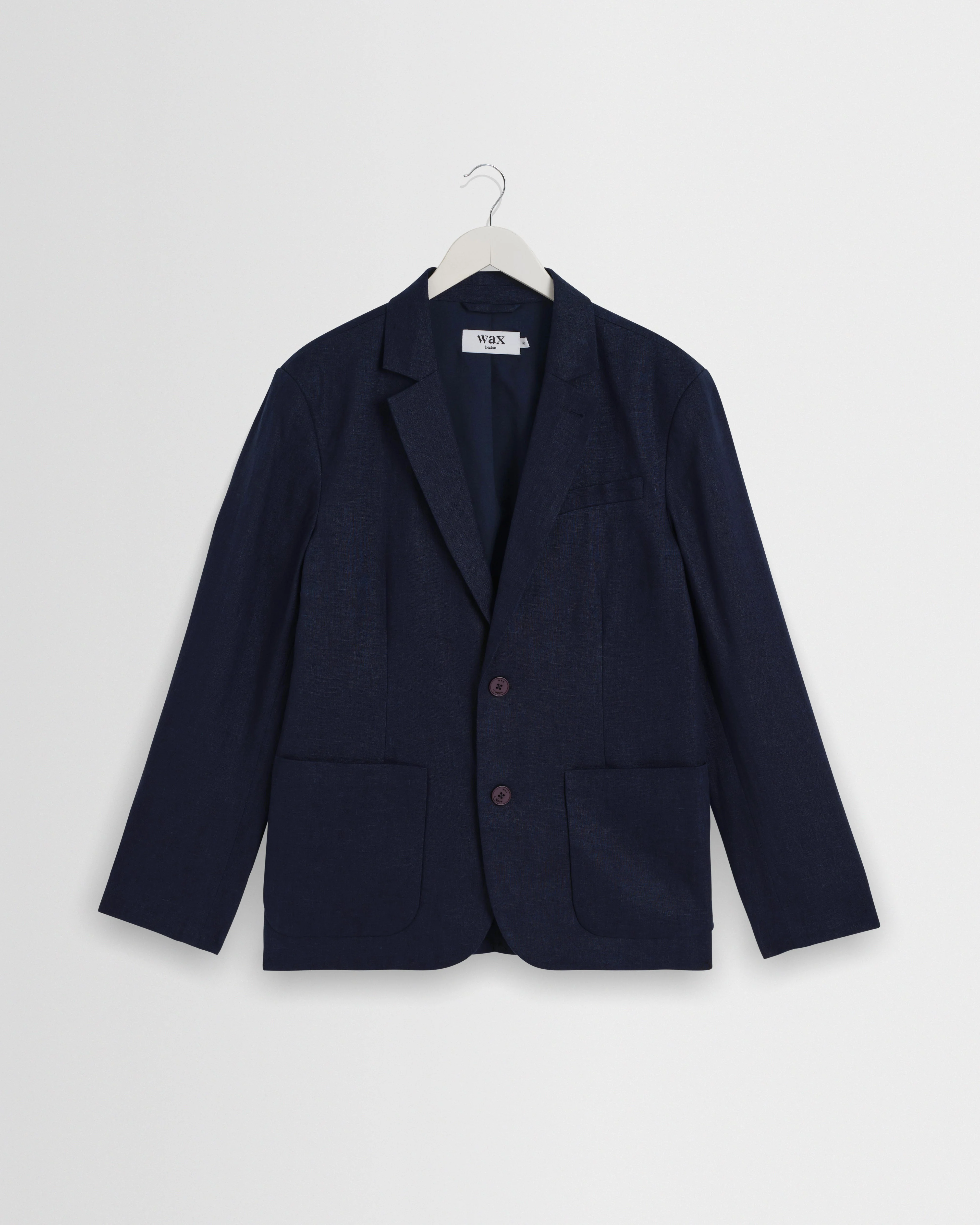 Fintry - Navy Linen Single-Breasted Blazer - 1