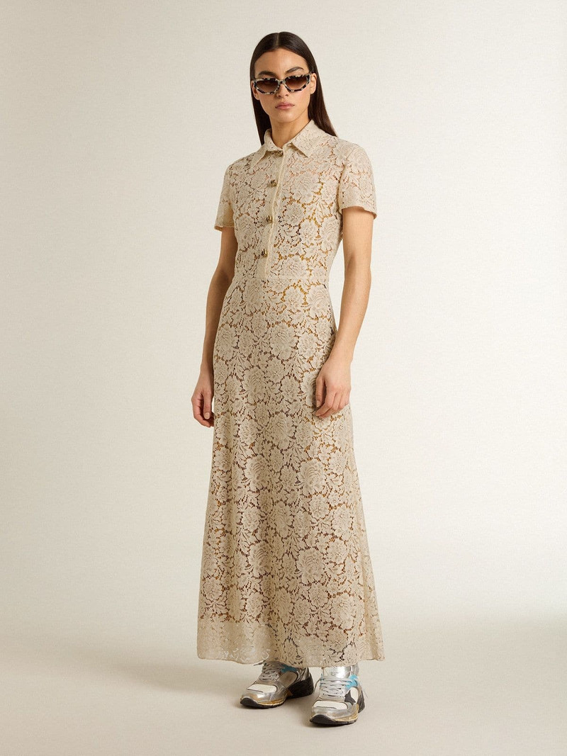 Golden Goose Women's midi dress in cream-colored see-through lace outlook