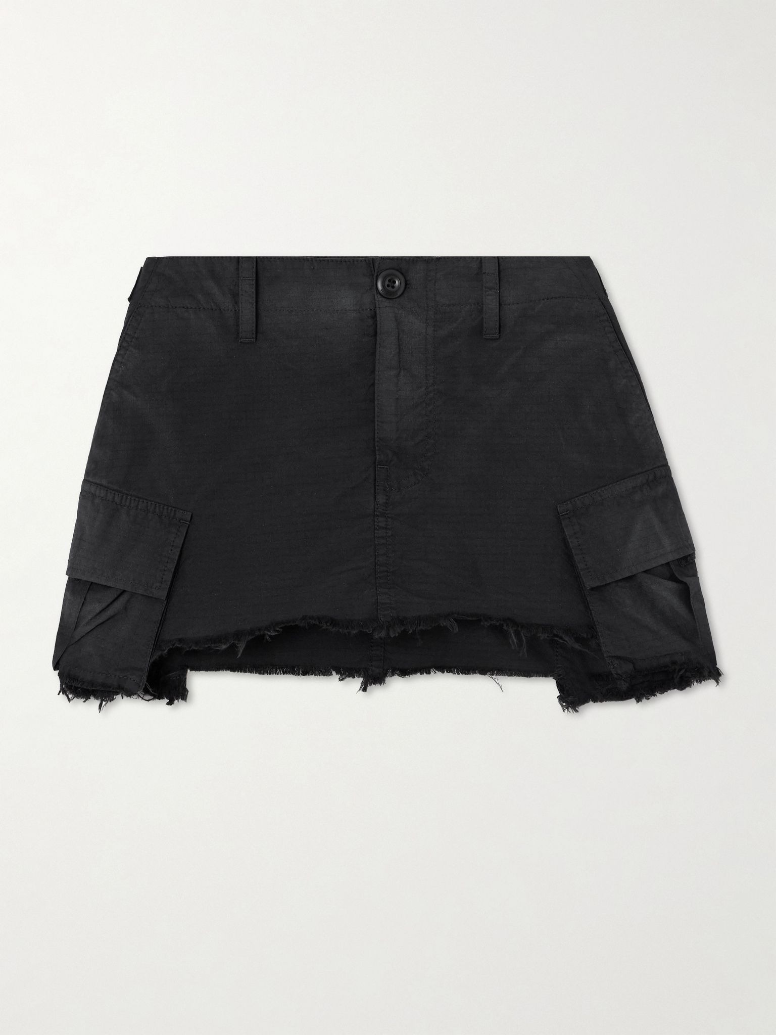 Frayed cotton-blend ripstop mini skirt Black - 1