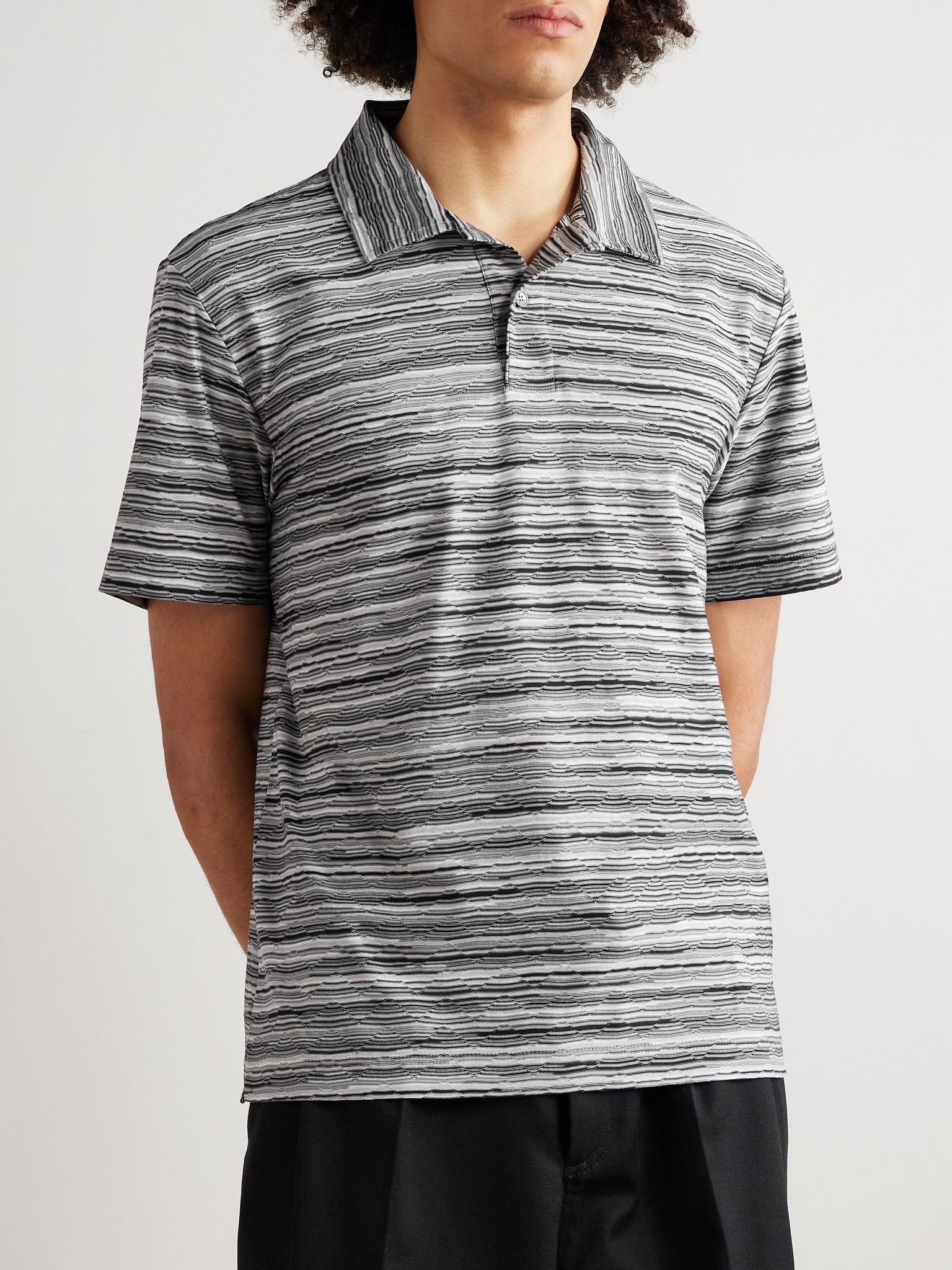 Space-Dyed Cotton Polo Shirt Gray - 3