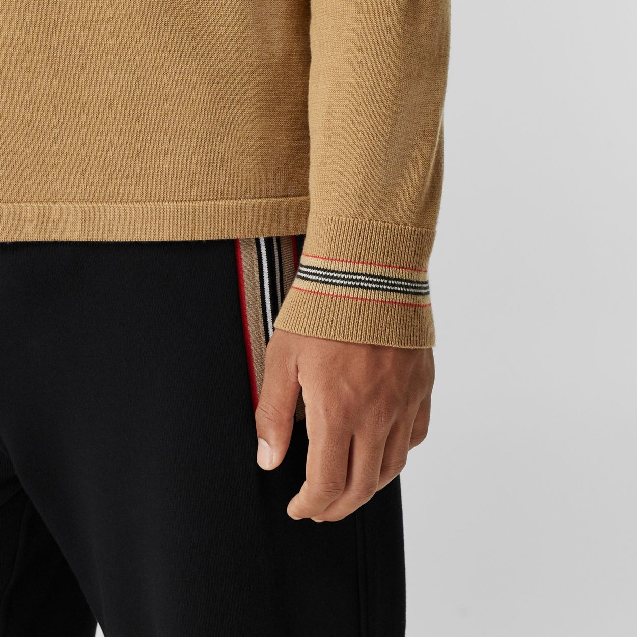 Long-sleeve Icon Stripe Detail Merino Wool Polo Shirt - 5