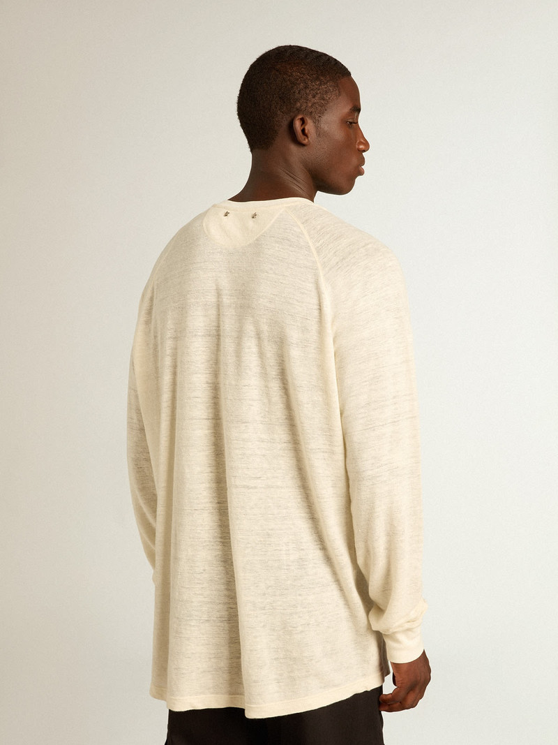 Men's long-sleeved T-shirt in panama-colored linen 4