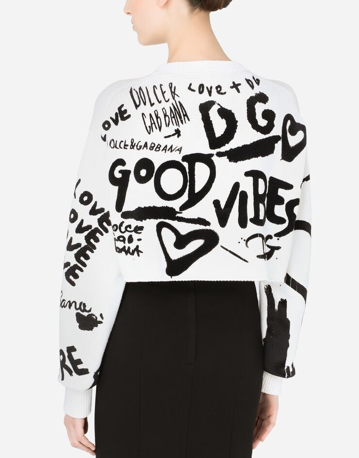 Cropped sweater with intarsia and flocked DG graffiti - 5