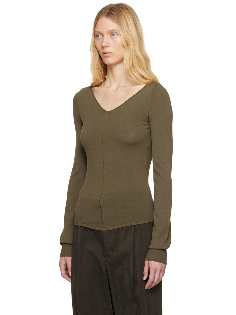 Lemaire Khaki Wide V-Neck Top outlook