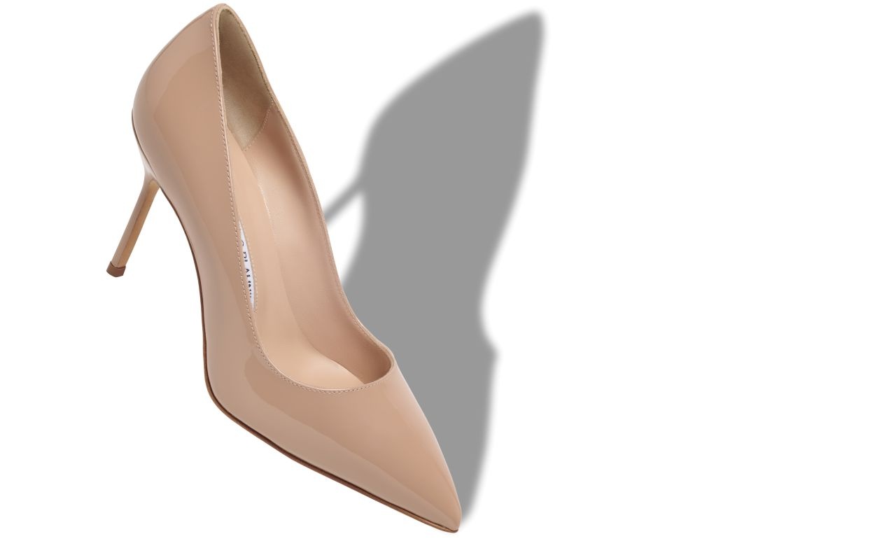 Beige Patent Leather Pointed Toe Pumps - 2
