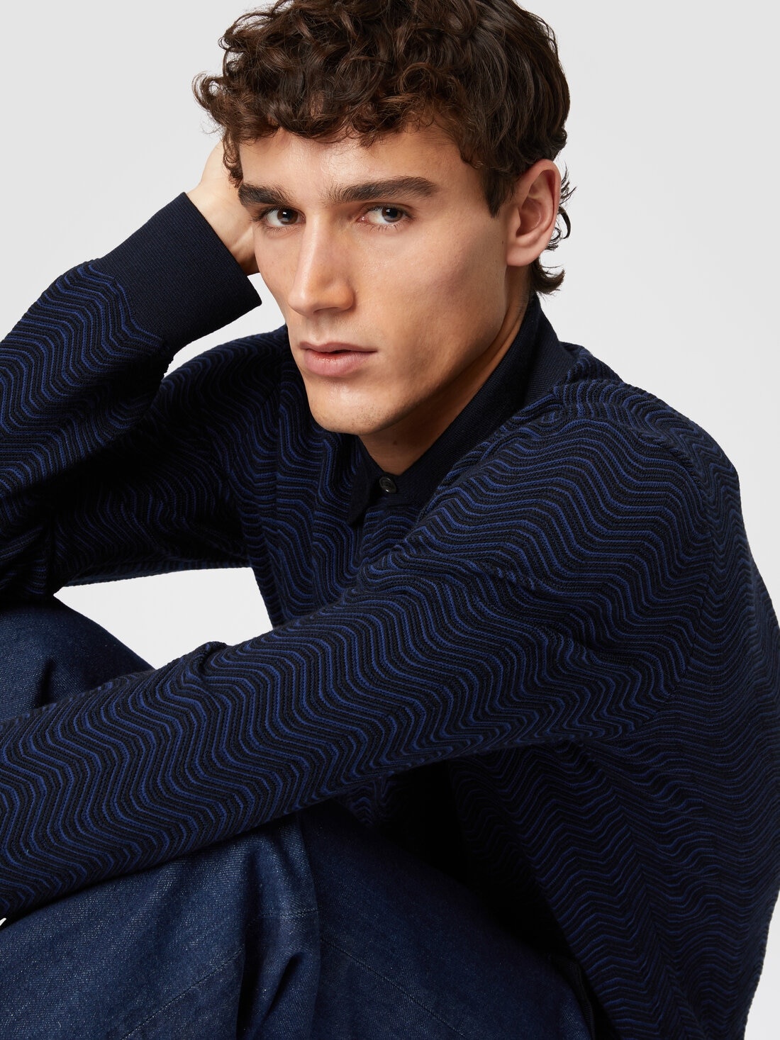 Virgin wool and viscose shirt with wave pattern - 5