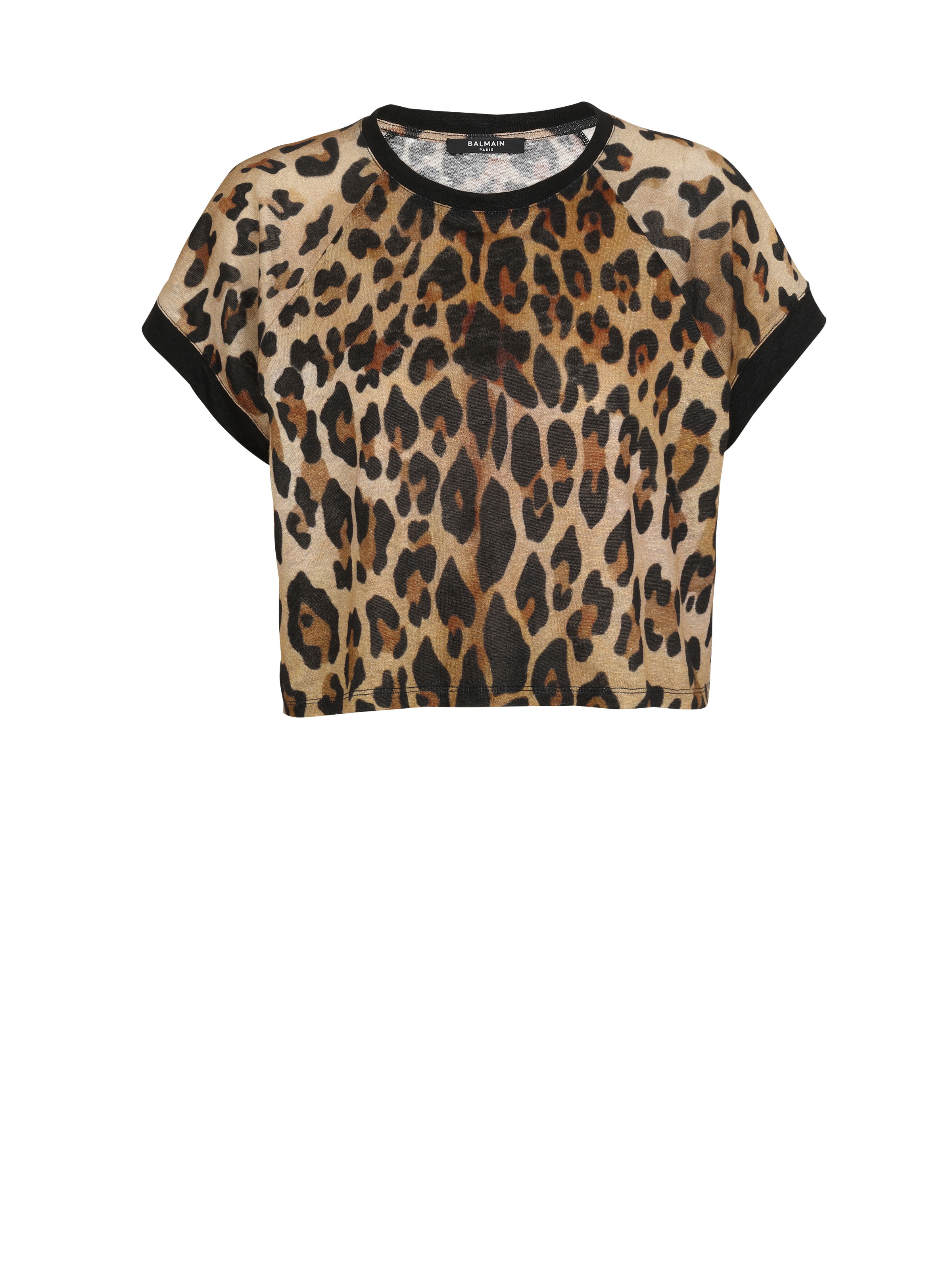 Cropped linen T-shirt with leopard print - 1