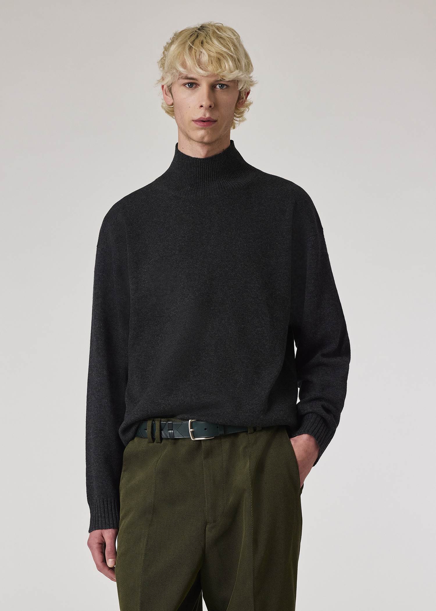 Charcoal Wool-Cashmere Blend Roll Neck Sweater - 3