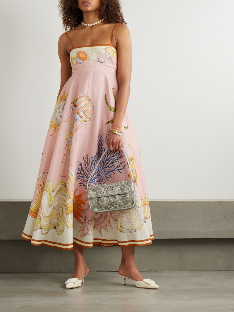 ALÉMAIS + Sam Pauletto Nereids shirred printed linen-gauze midi dress Pink outlook