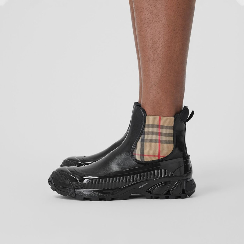 Vintage Check Detail Coated Canvas Chelsea Boots 4