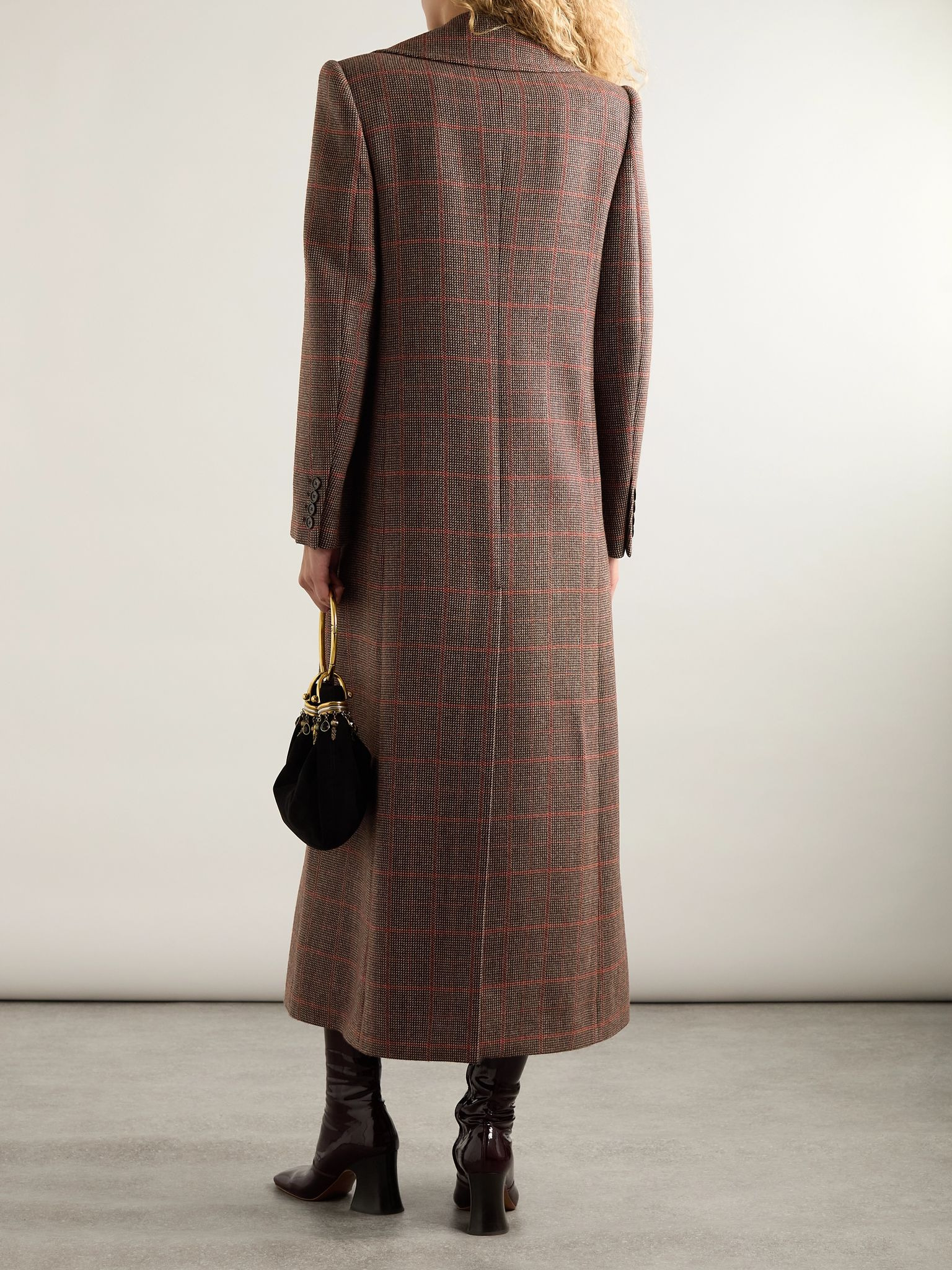 Double-breasted checked wool coat Dark brown - 4