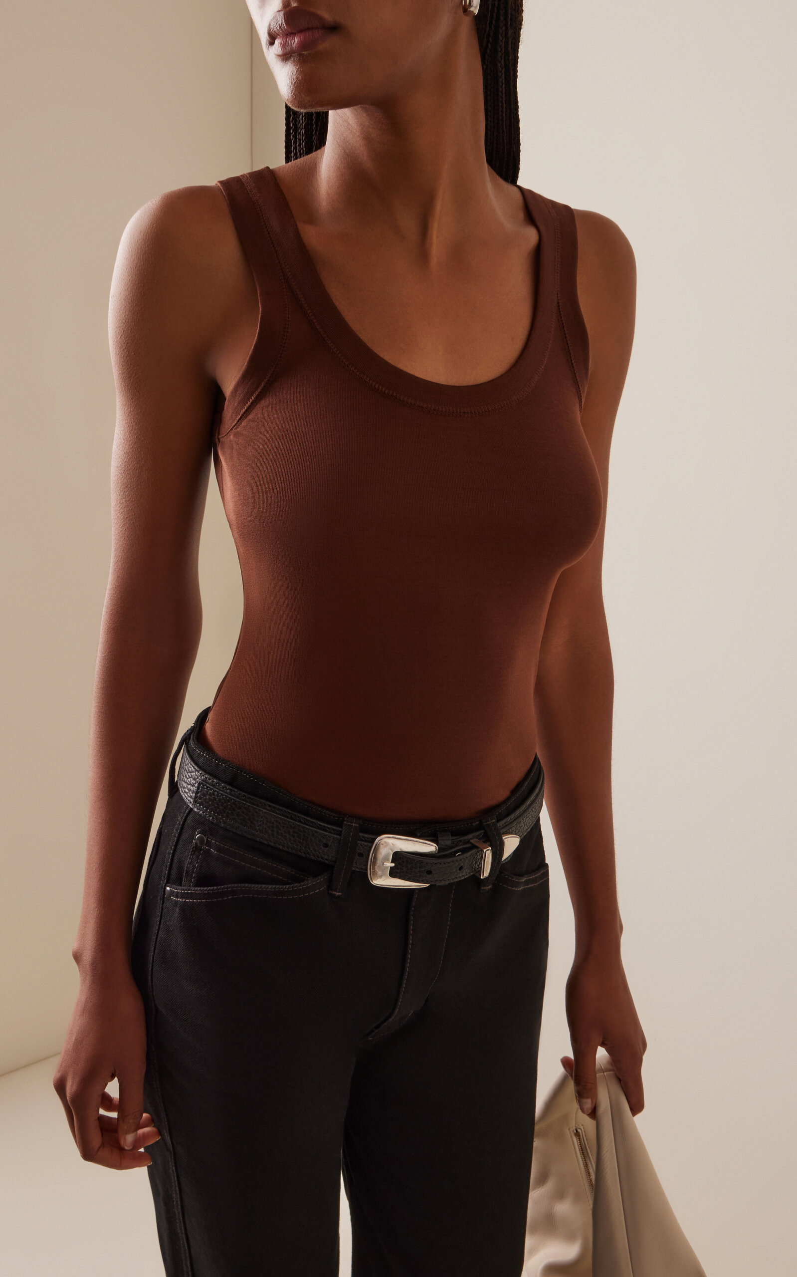 Ribbed Cotton Tank Top brown - 3