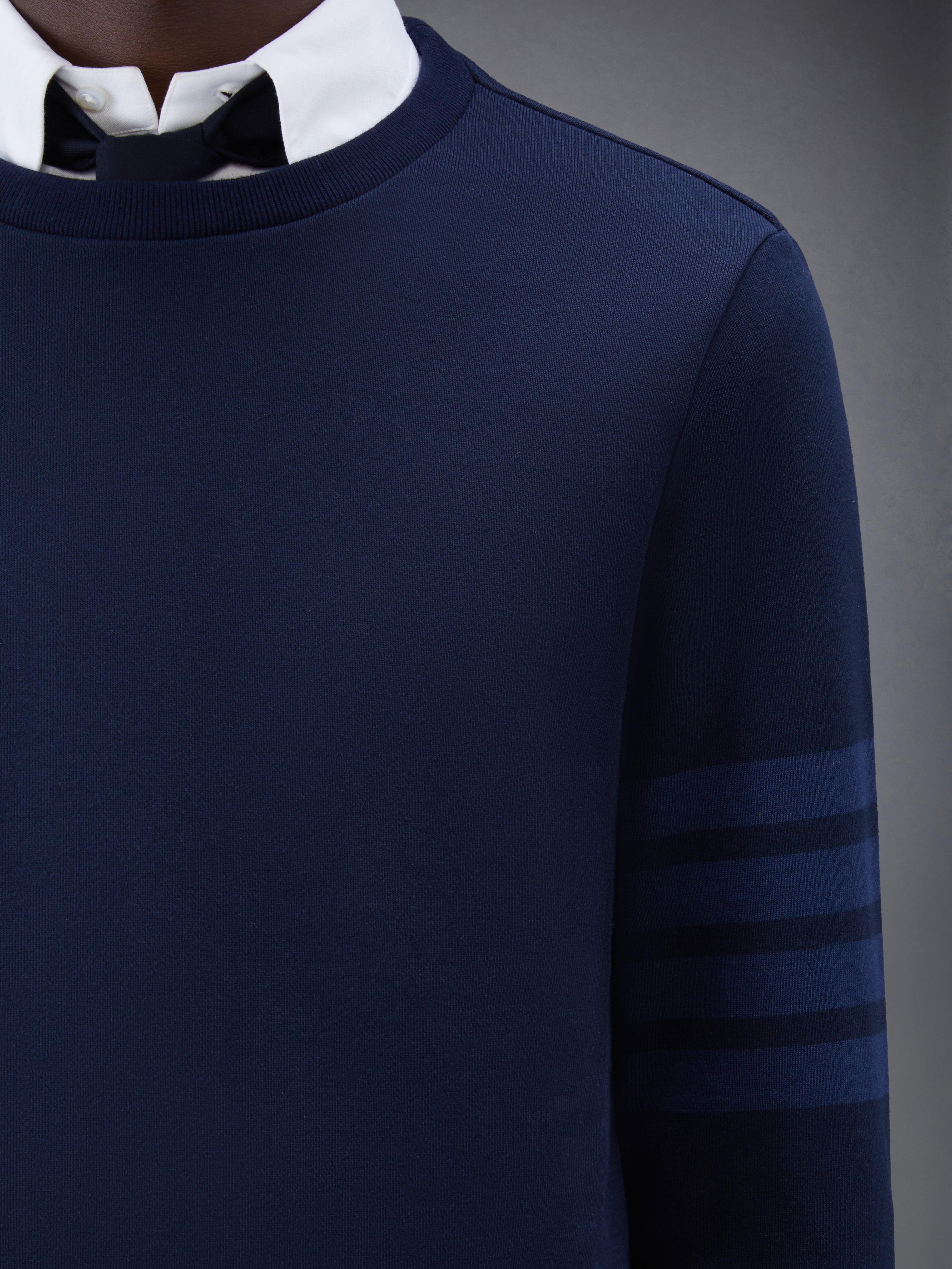 Navy Cotton Loopback Relaxed Fit Tonal 4-Bar Crewneck Sweatshirt - 6