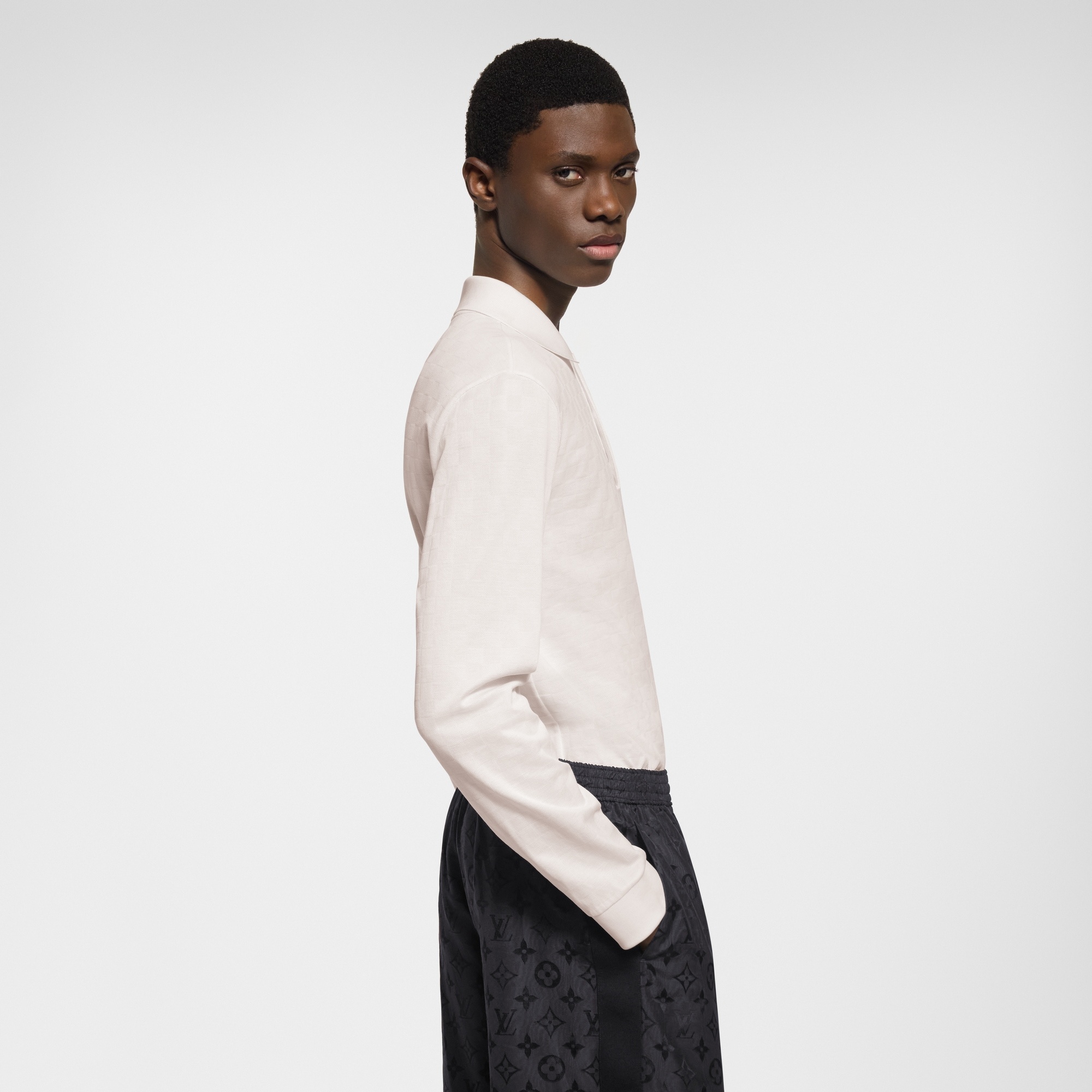 Damier Signature Long-Sleeved Polo Shirt - 5