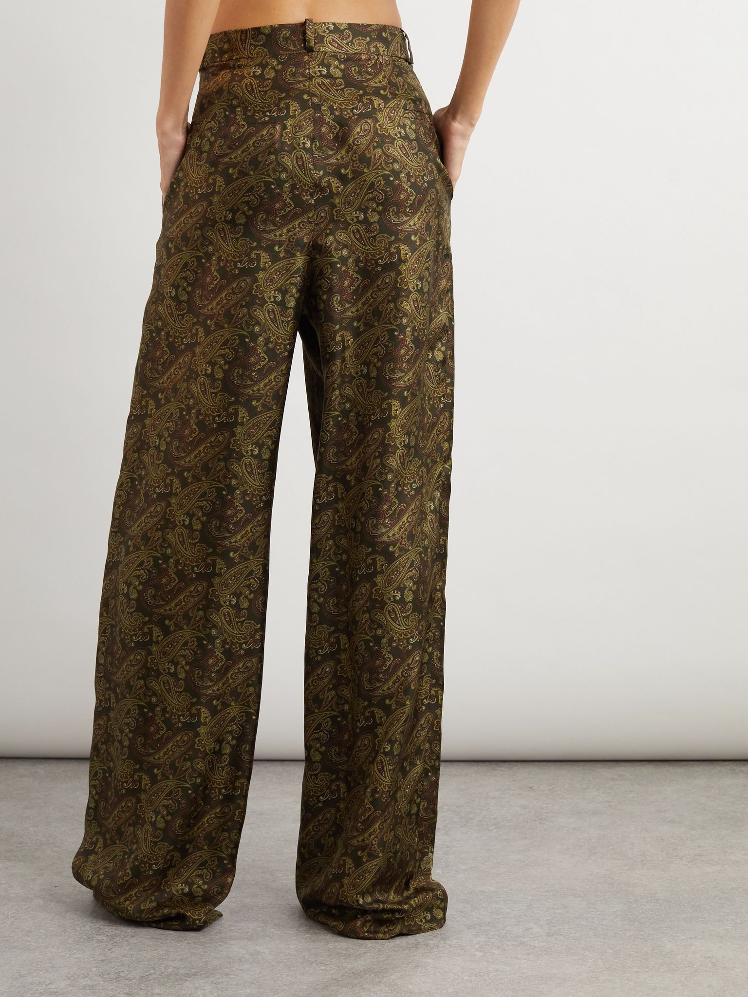 Paisley-print silk-twill wide-leg pants Brown - 4