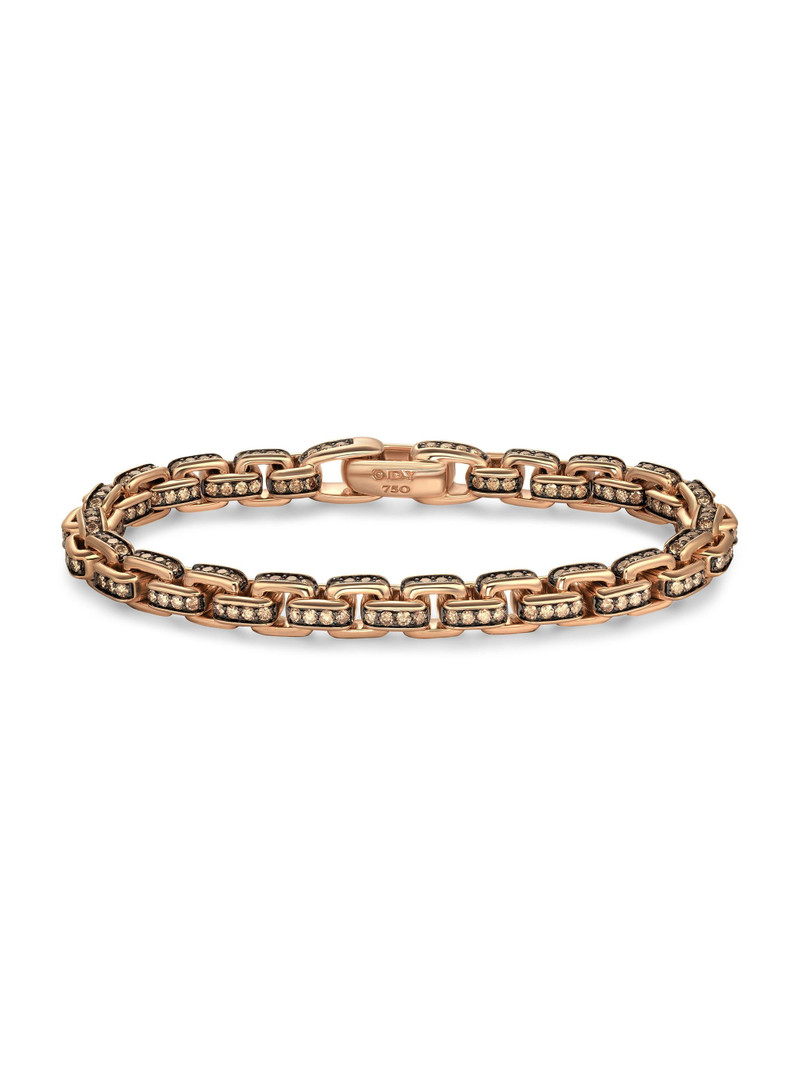 Men's Box Chain Bracelet in 18K Rose Gold - Cognac Diamond 1