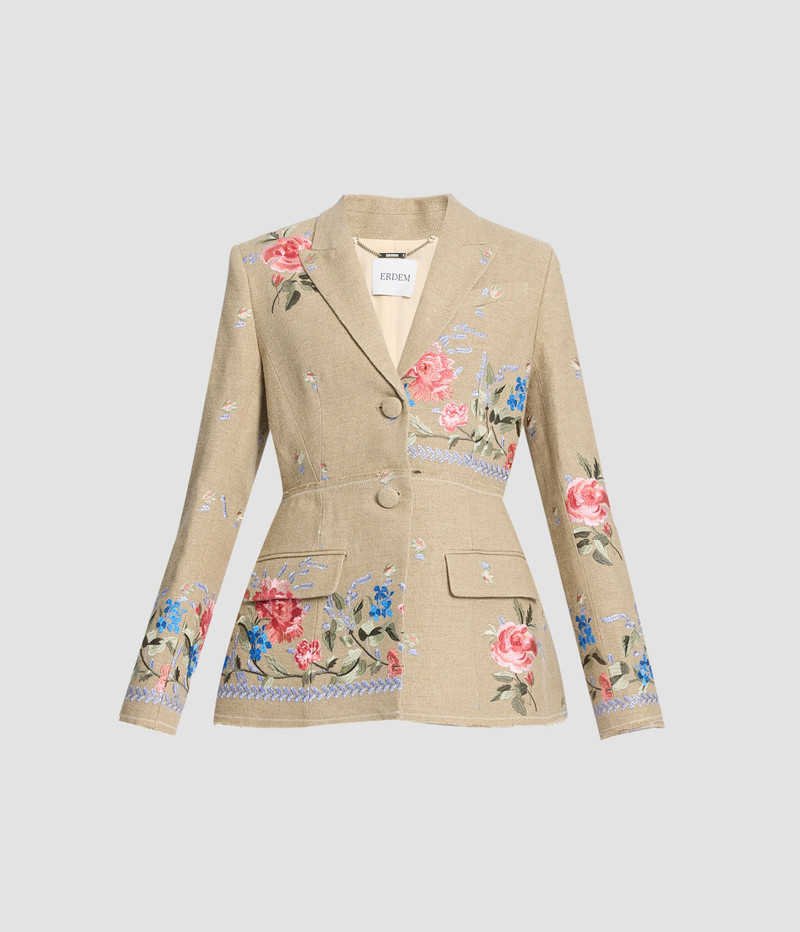 EMBROIDERED LINEN SINGLE BREASTED BLAZER 1