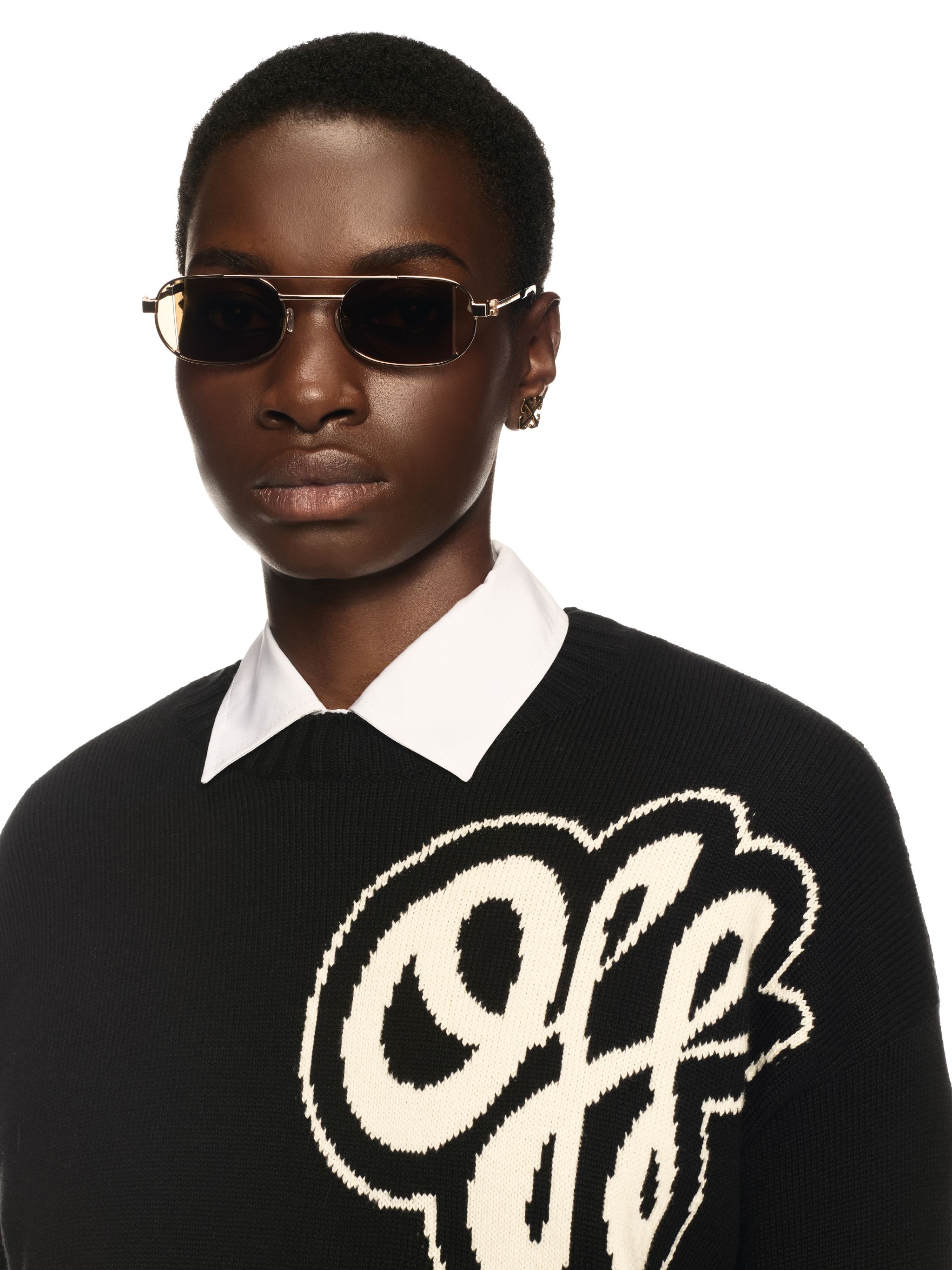 Black Cotton Cashmere Script Sweater - 5