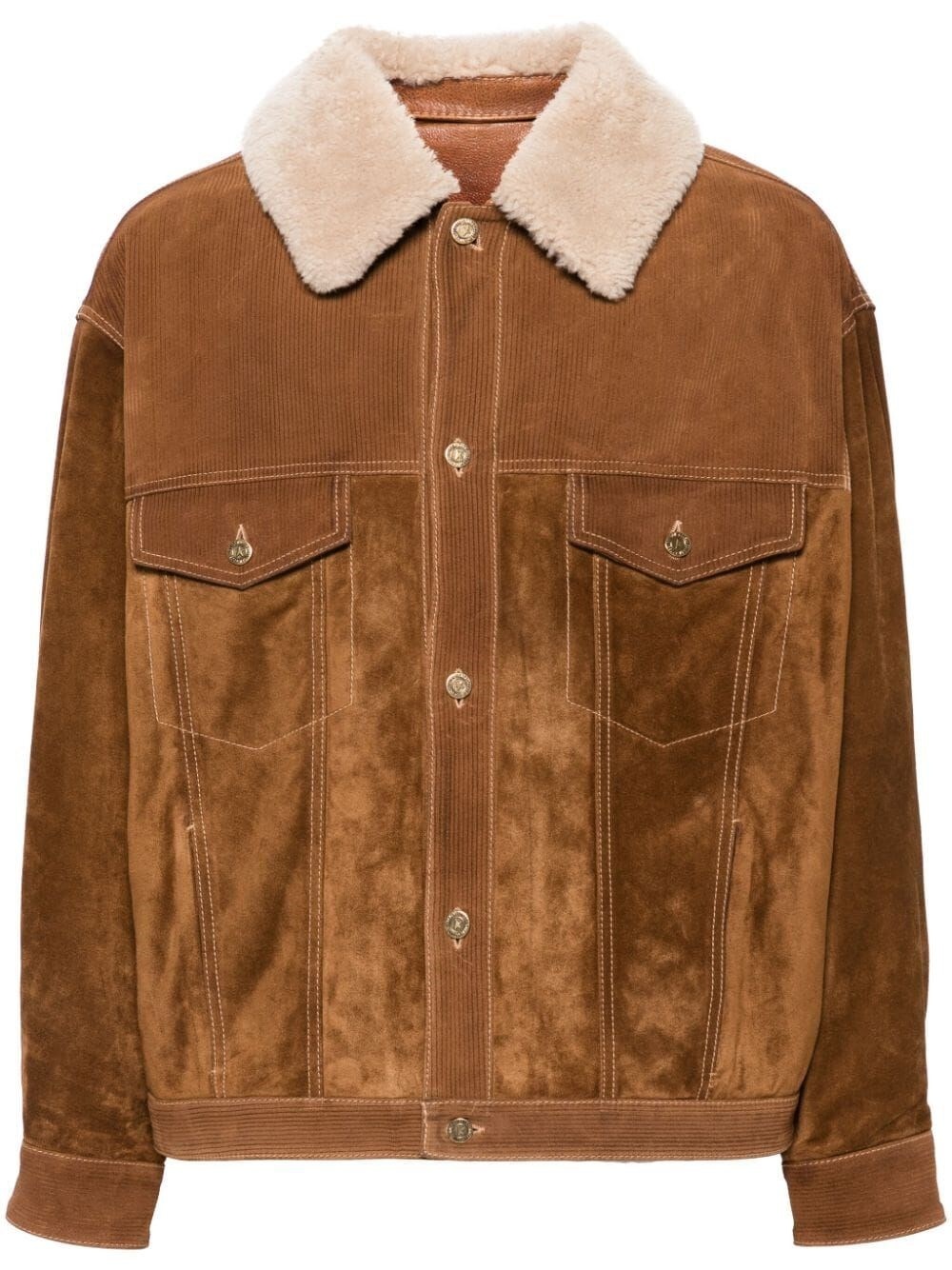 `Journey` Leather Jacket With Corduroy Aspect Details - 1