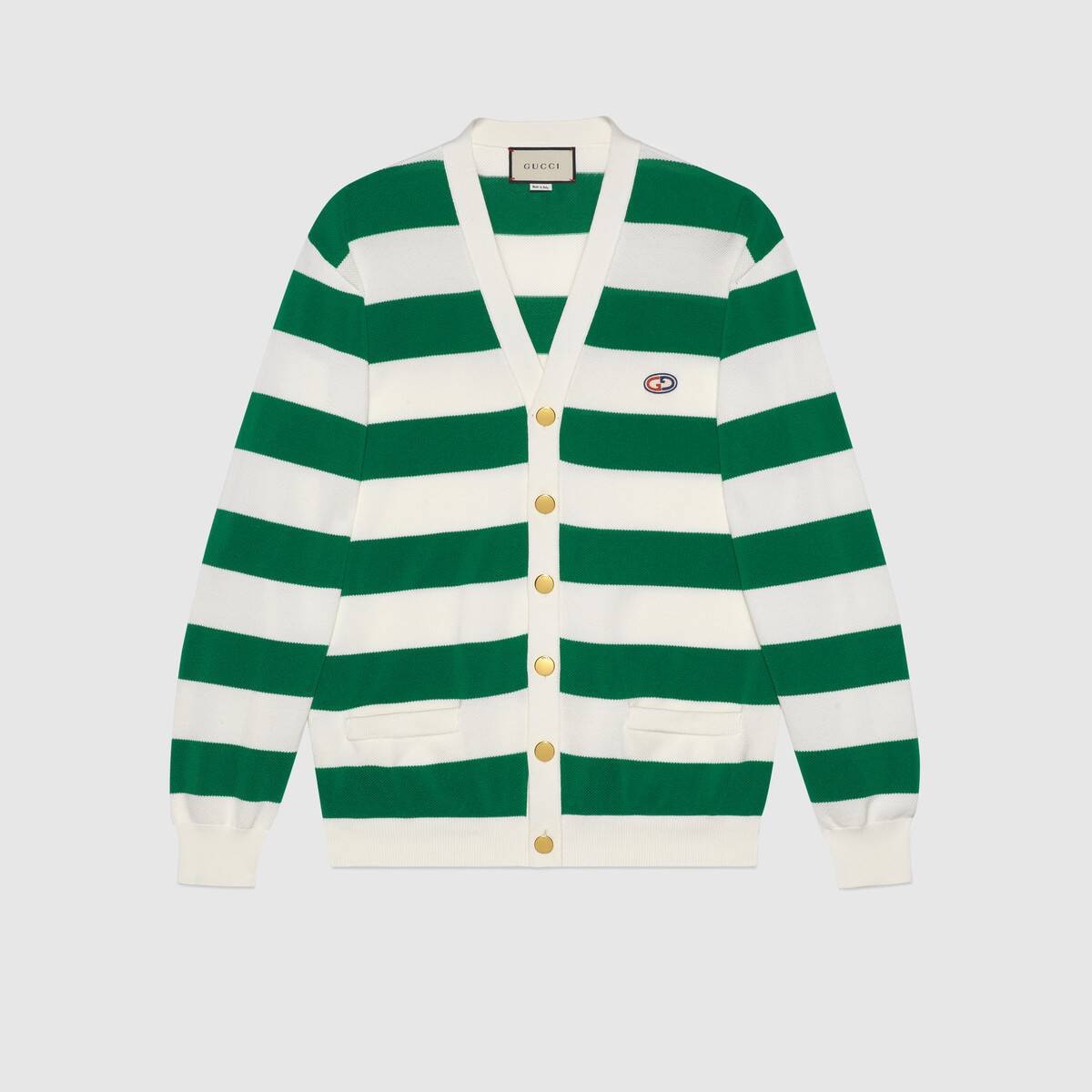 Striped knit cotton cardigan with GG - 1