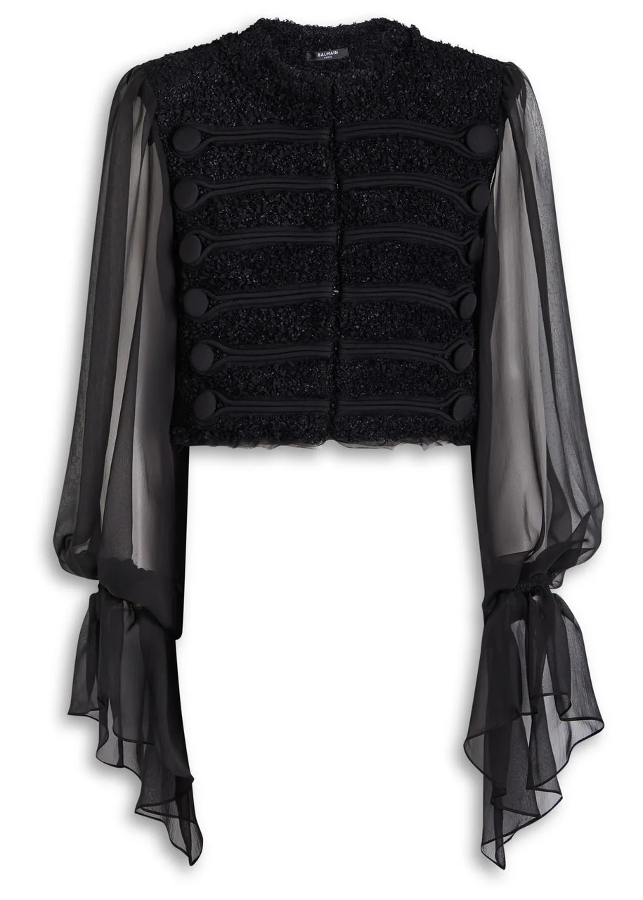 Balmain Frayed Tweed and Silk-organza top - 1