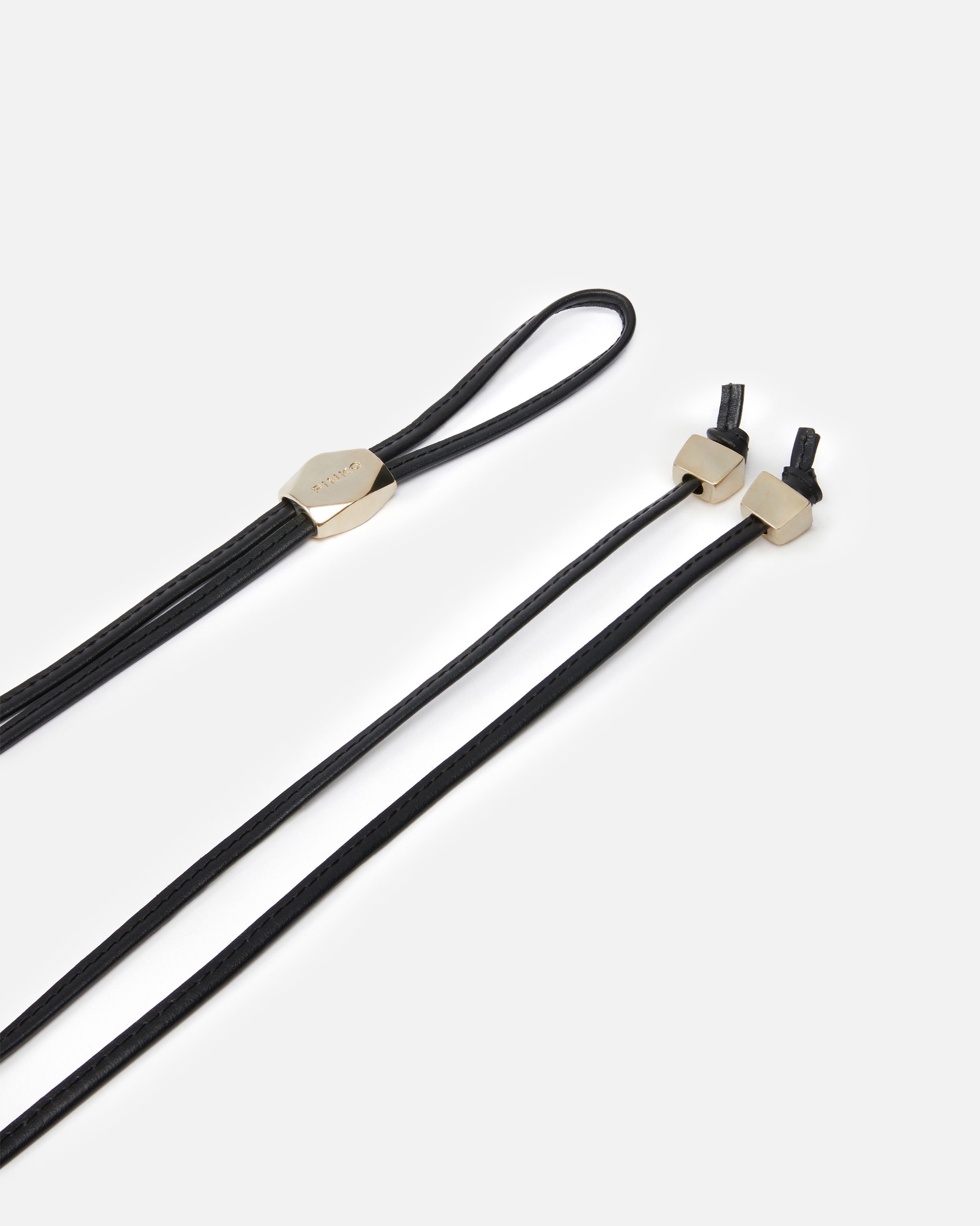 TUBULAR LEATHER BELT WITH GOLD METAL NUGGETS - 3