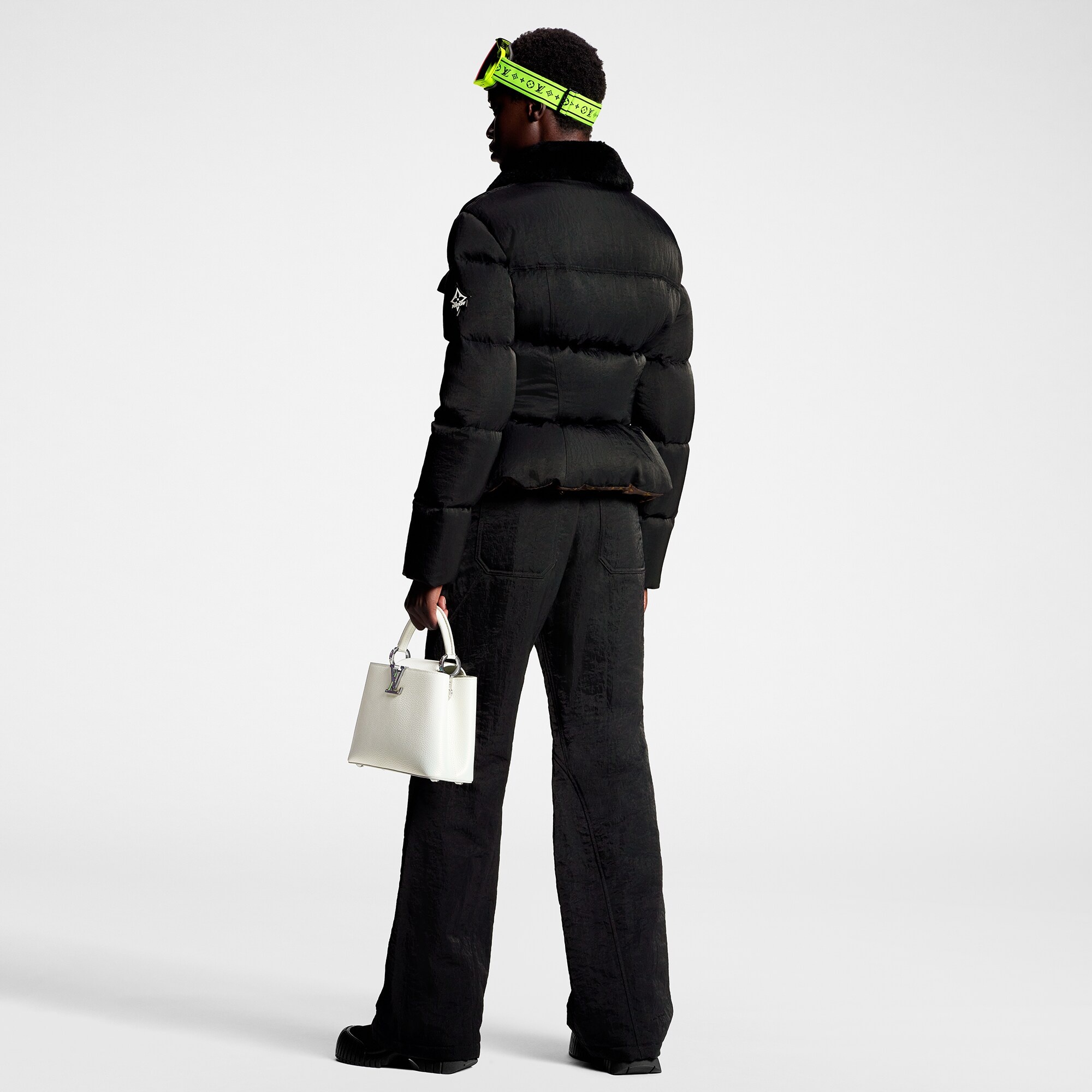 Crinkled Nylon Peplum Puffer Jacket - 3