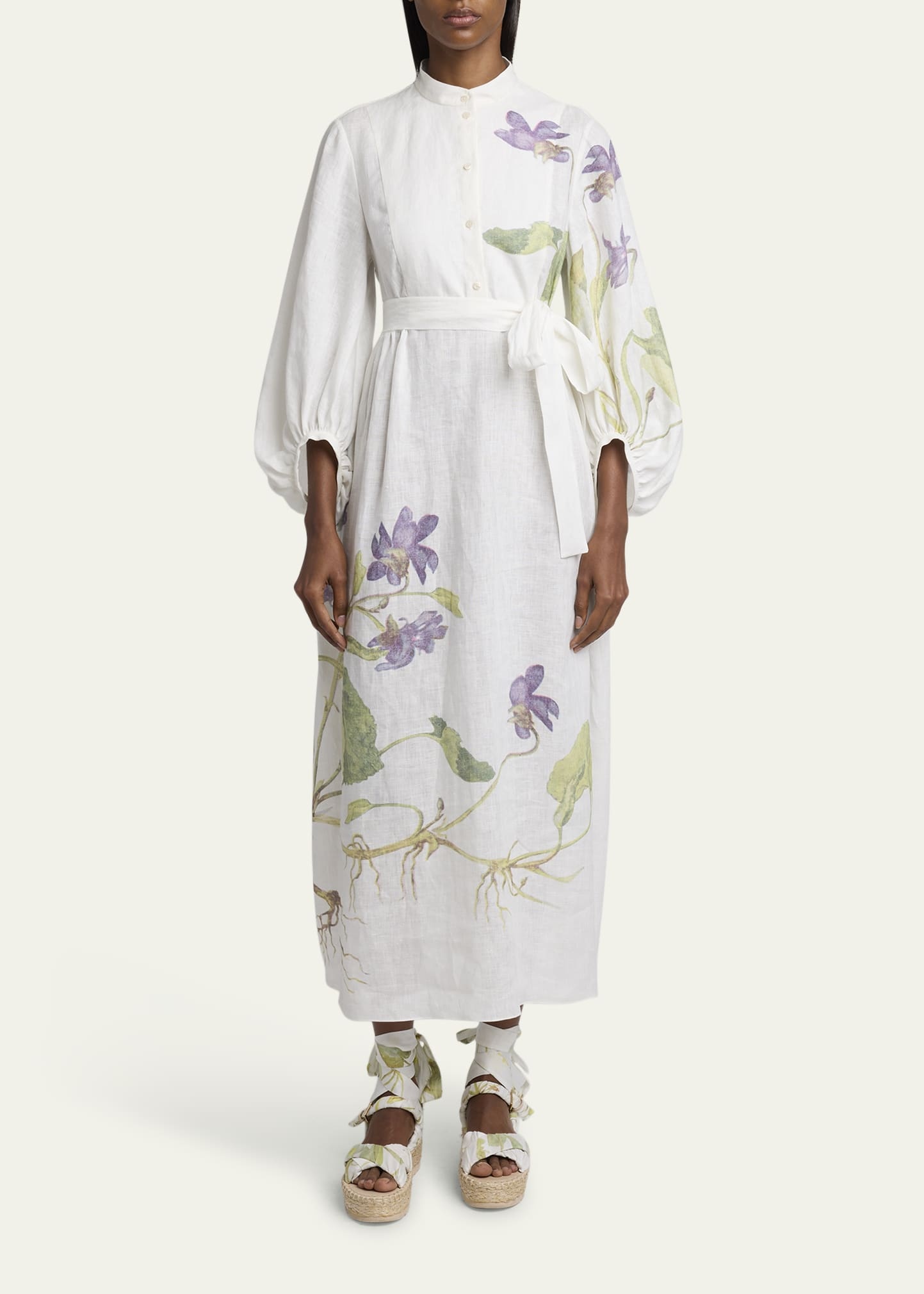 Floral Self-Tie Linen Dress - 2