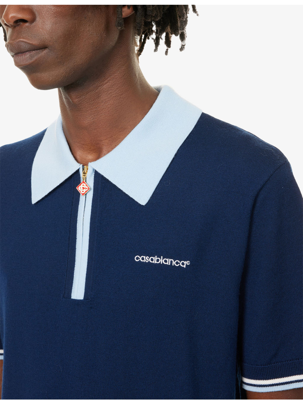 Embroidered-Logo Tennis Wool-Knit Polo Shirt - 5