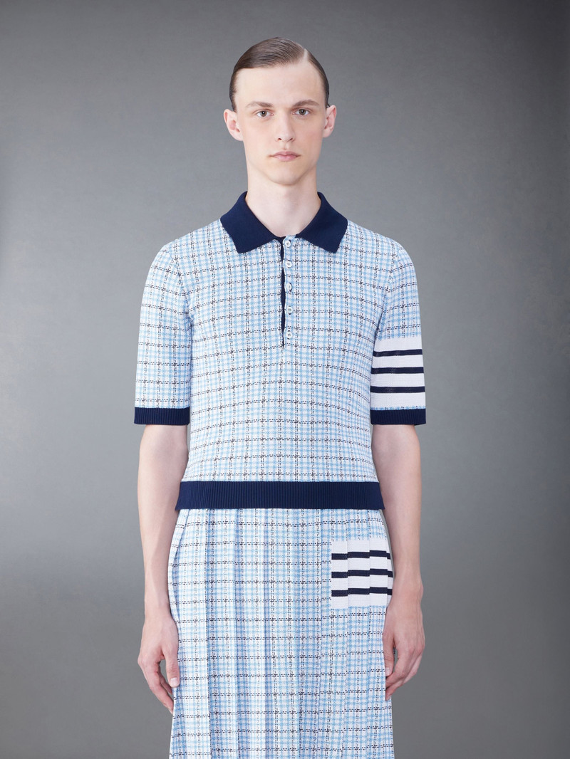 Silk Cotton Check Jacquard 4-Bar Polo 1