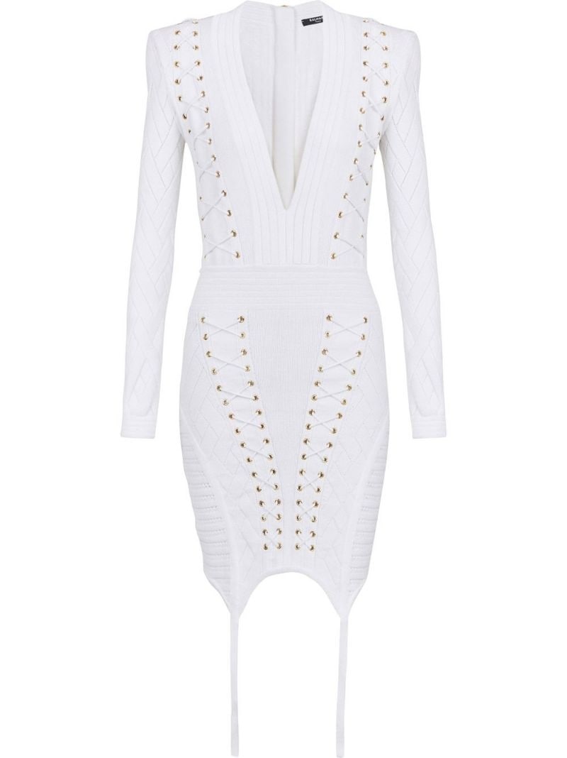 lace-up eyelet bodycon dress - 2