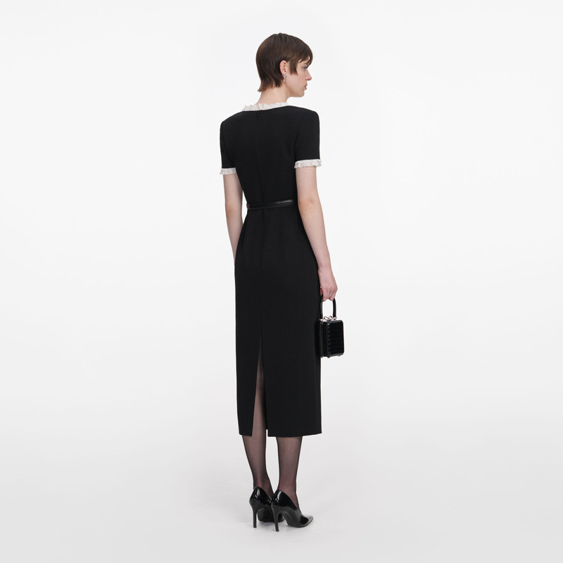 self-portrait Black Crepe Contrast Frill Midi Dress outlook