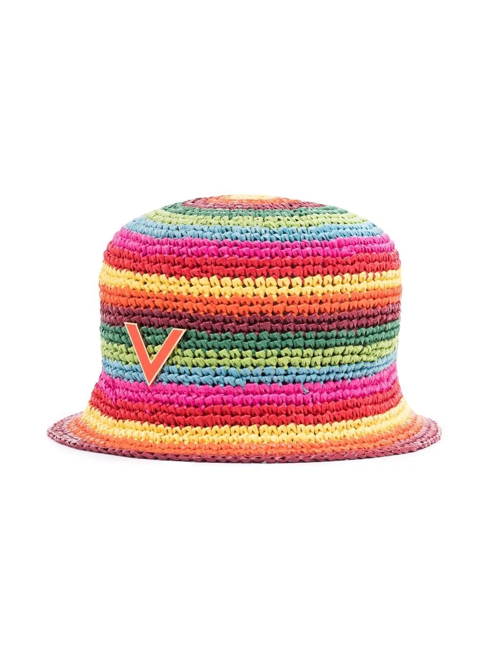 logo-plaque striped woven bucket hat - 3